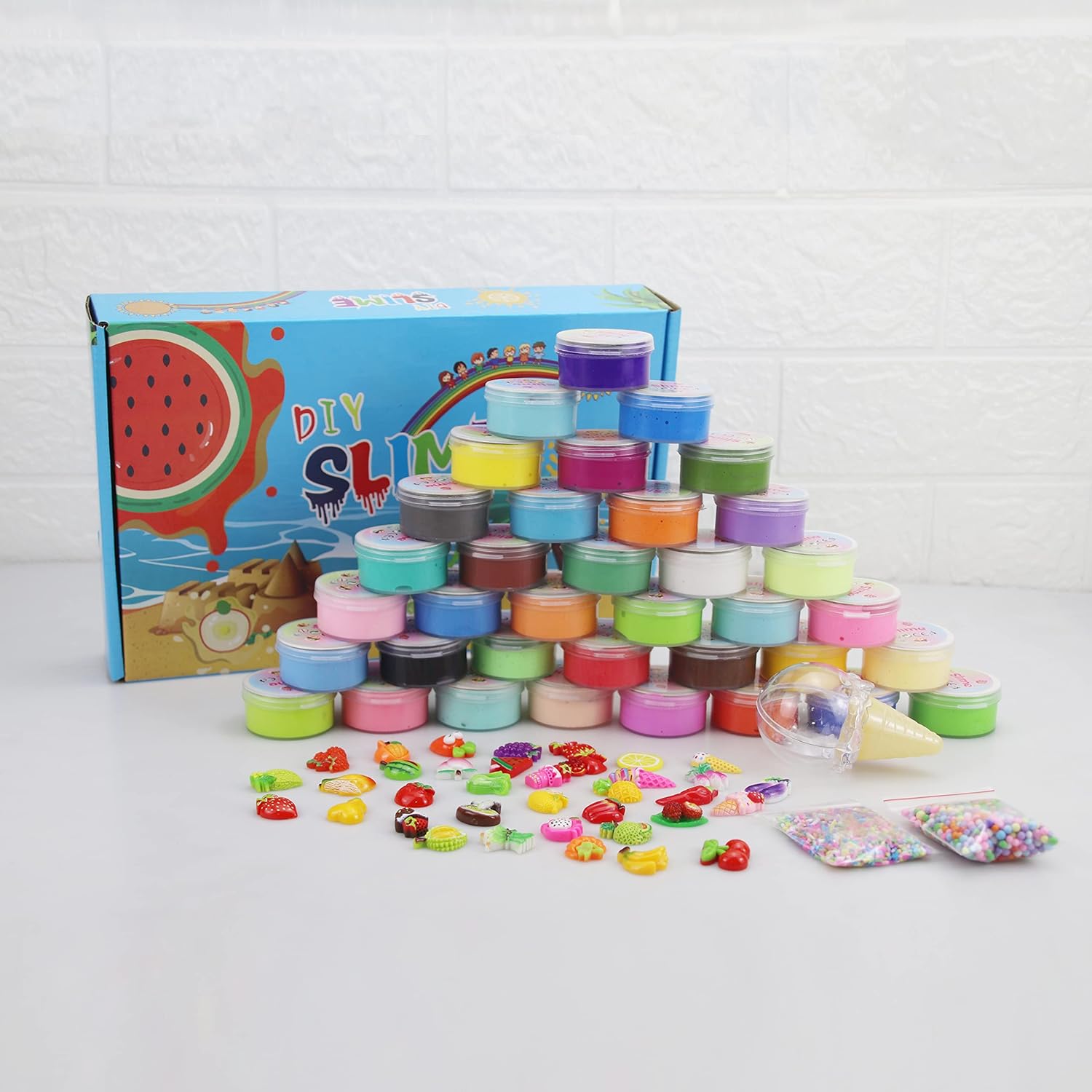 36 Pack Mini Butter Slime Kit with Funny Fruits Charms, Super Soft & Non-Sticky, Party Favors Birthday Gifts for Girls and Boys