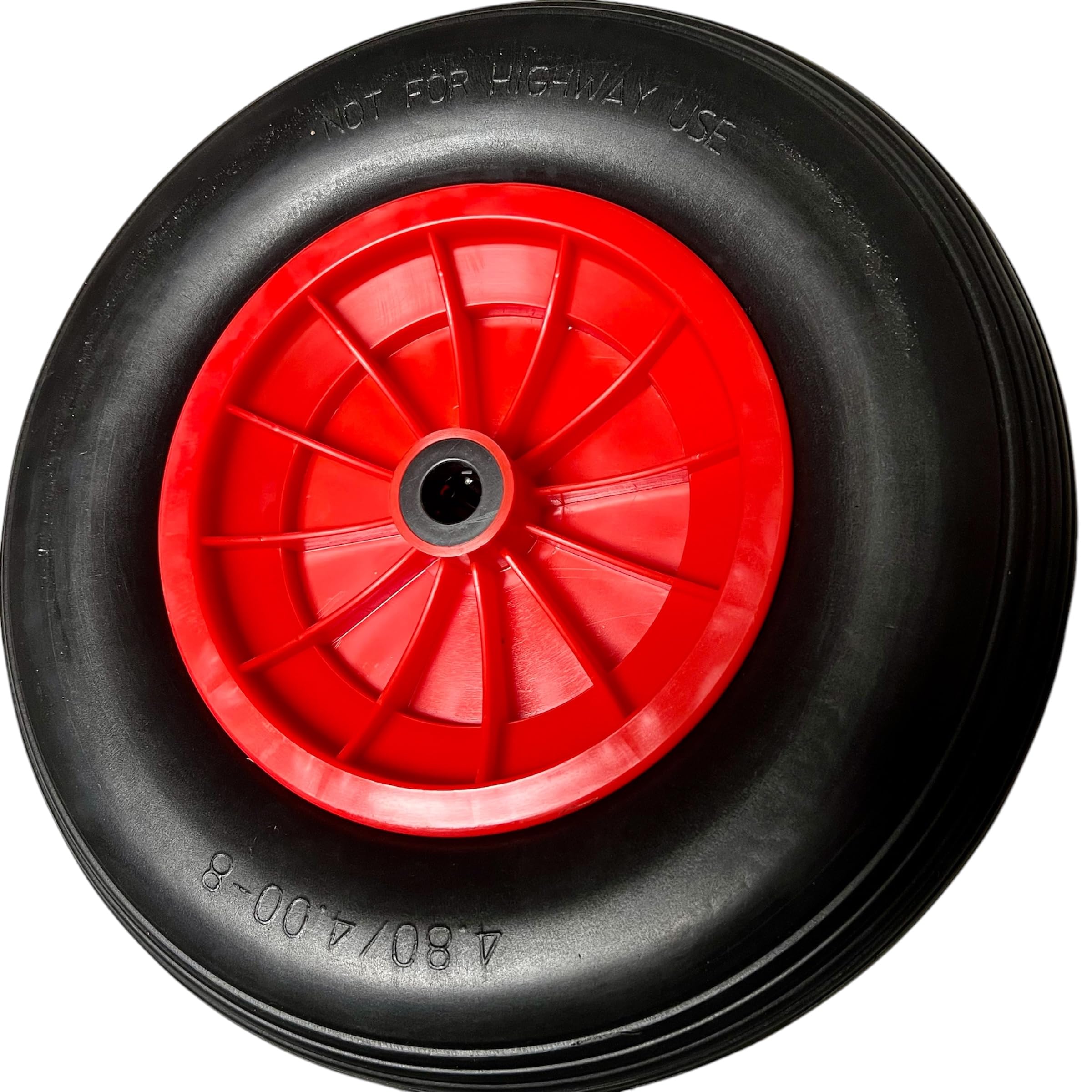 KOVA® 4x Schubkarrenrad Vollgummi PU 4.80/4.00-8 Rad für Schubkarre Pannensicher - 120 kg Traglast - Kunststoff-Felge - Ø 380mm Schubkarrenrad 4.80 4.00-8 - Schubkarren Ersatzrad Vollgummirad Schw/Rot