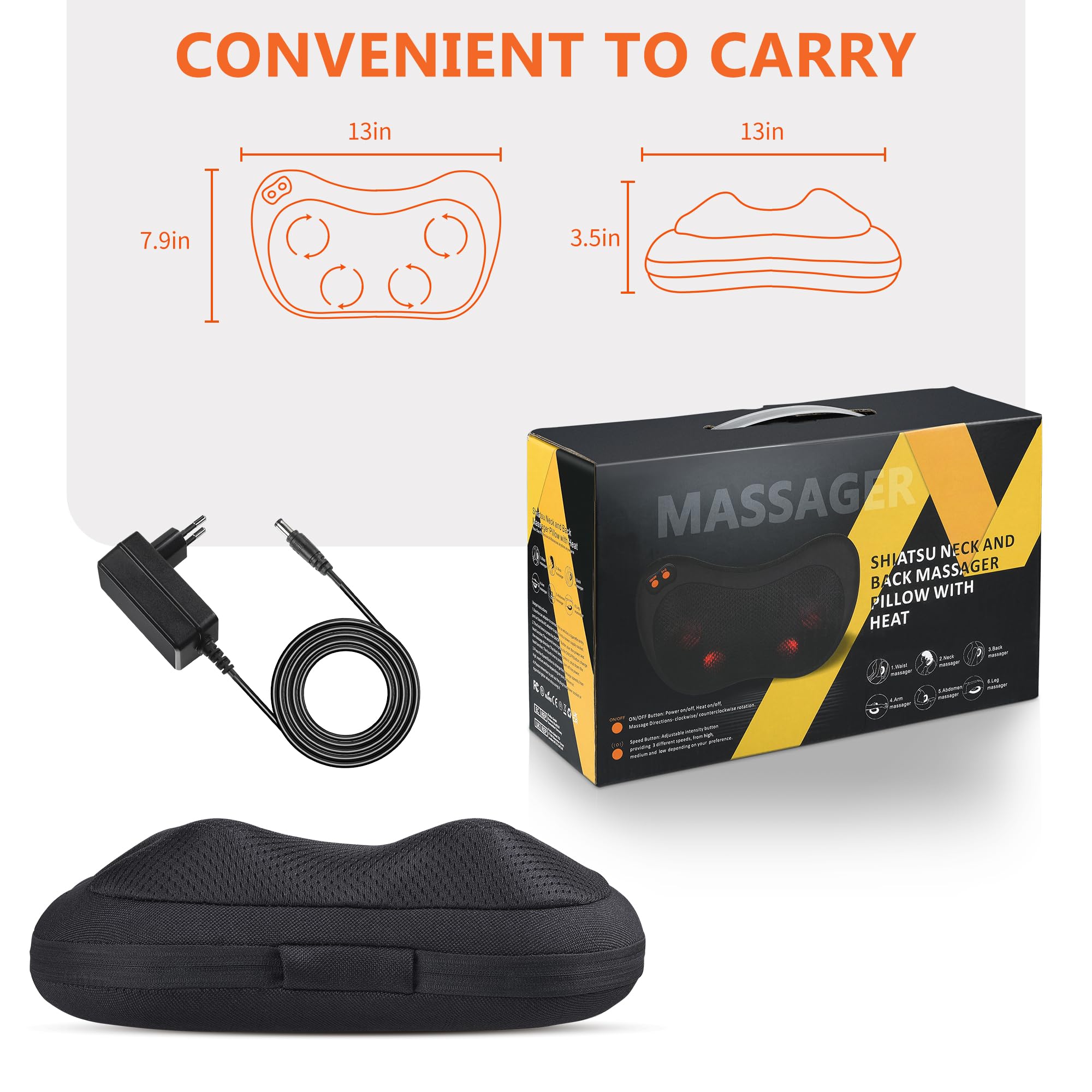 Masajeador Cervical y Cuello Shiatsu Almohada Masaje con Función de Calor e Rotación 3D Masaje de Calor para Relajación de Fatiga en Casa, Oficina