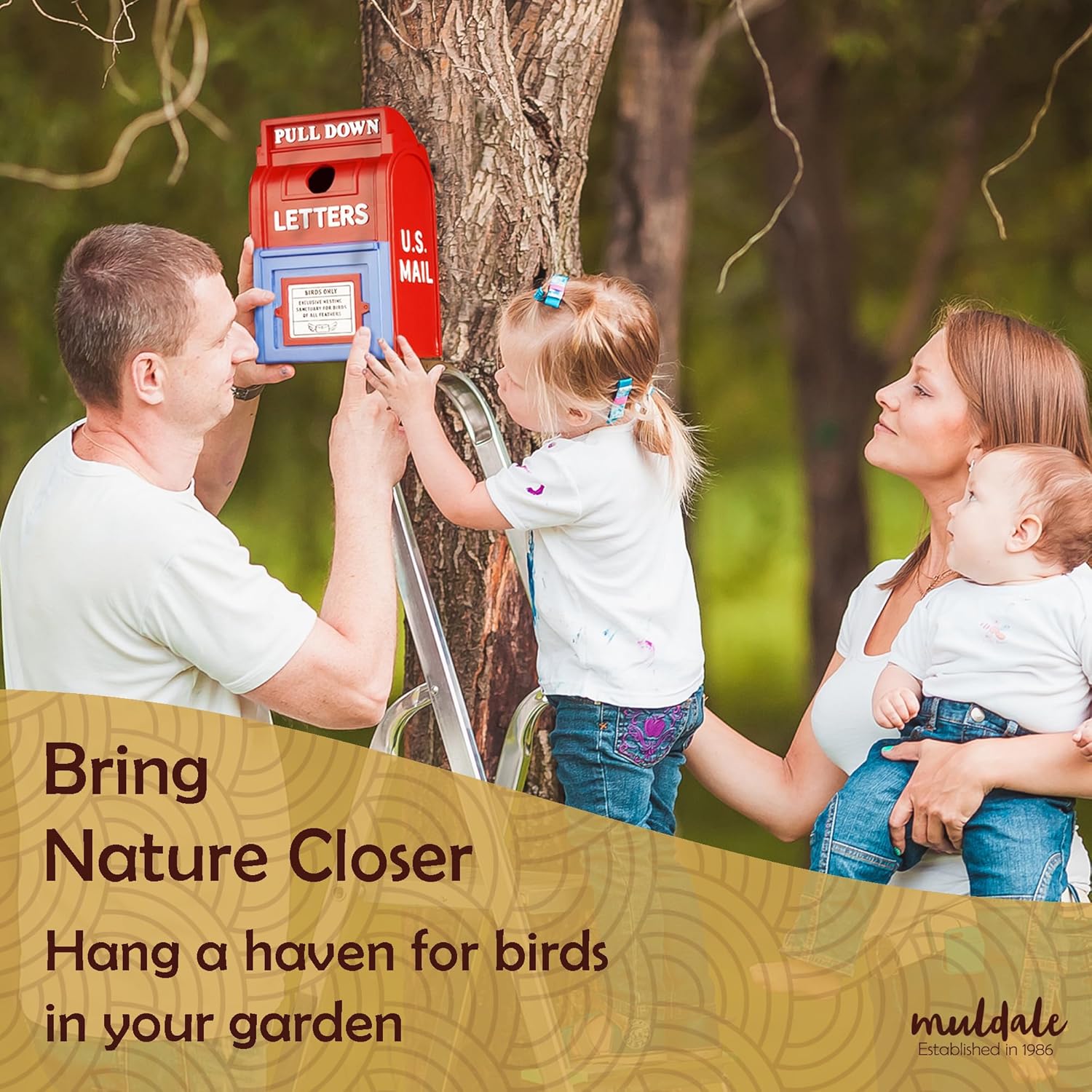 Muldale Outdoor Mailbox Birdhouse – Resin Weather-Resistant Wild Bird House for Backyard Garden Décor (9″) – Mailbox Style Bird Nesting Box for Small Birds