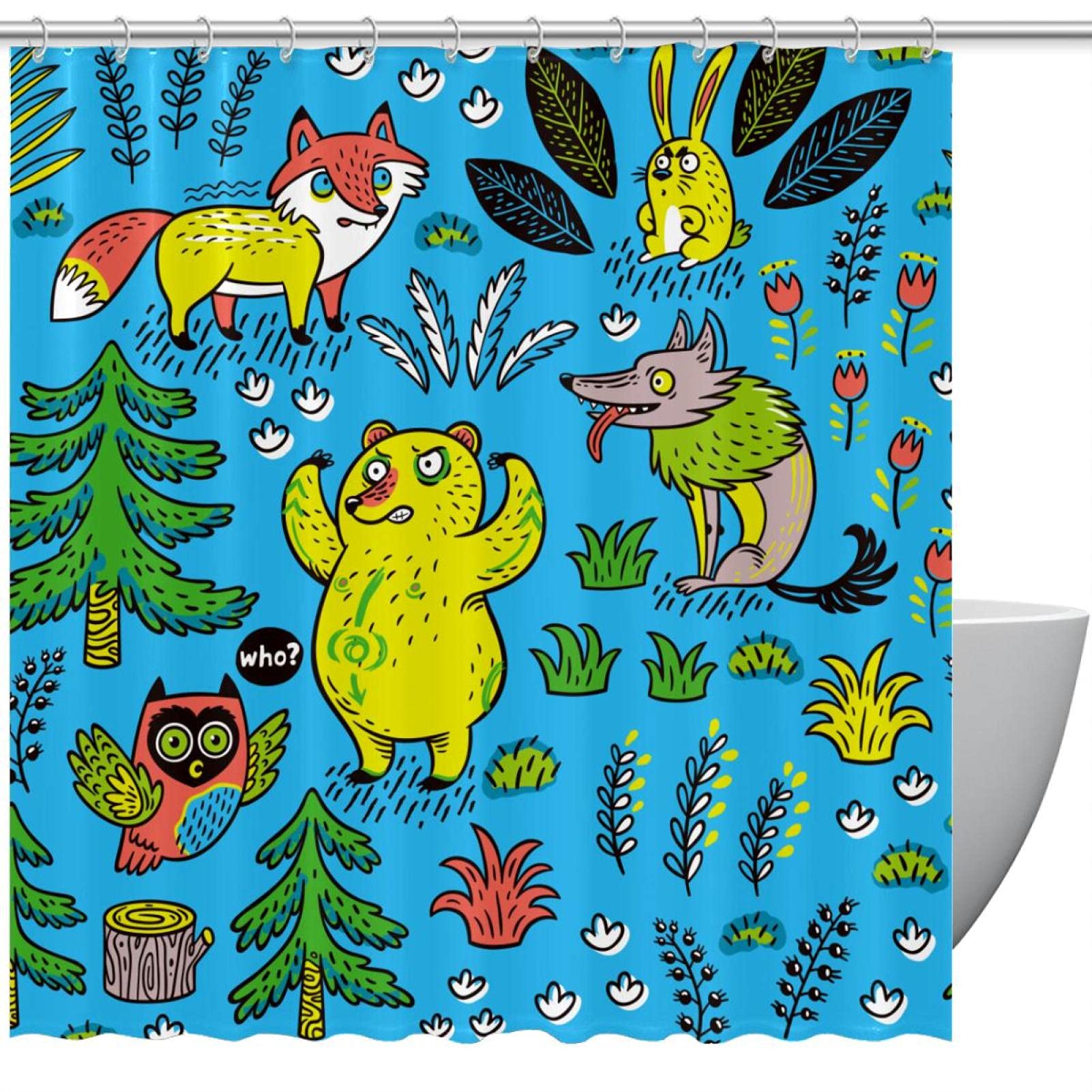 Rideau de douche anti-moisissure bleu avec motifs rigolos pour baignoire familiale