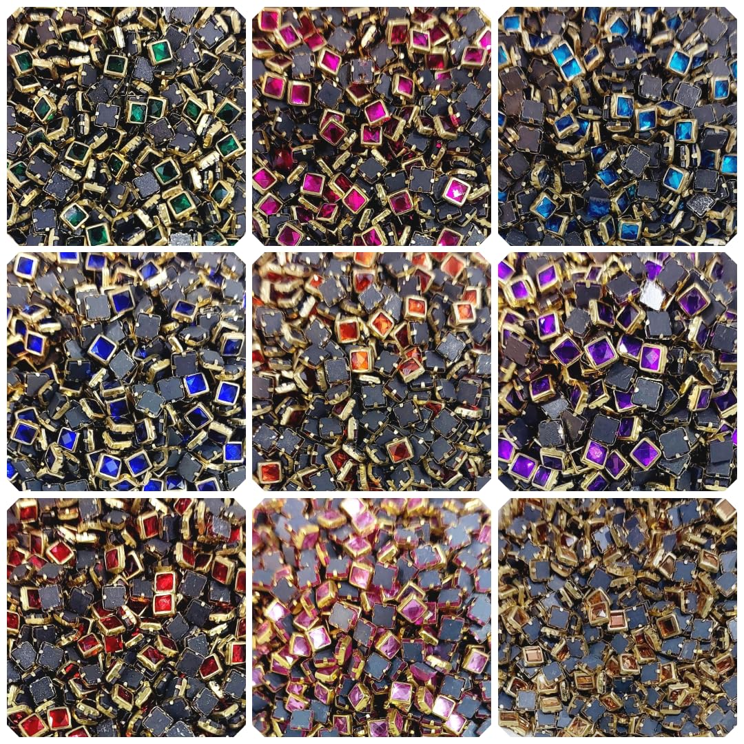 Bharat 4x4MM Square Shape Glossy Kundan Stones ,Glass Fitting Stone for Jewellery Making, Bangle Making, Embroidery, Aari Work, DIY Craft, Glossy Finish Stones, 9 colours, Each Colour 10 gms, Total 90 Grams , 900 pieces Approx.-image-25
