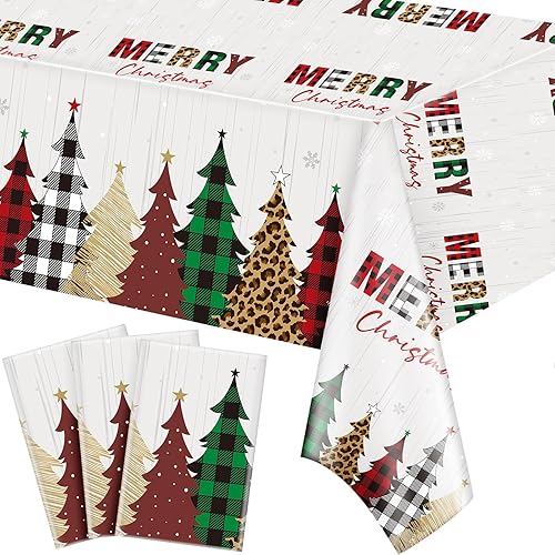 Miniatura 1 de Mantel de plástico con texto en inglés "Merry Christmas", mantel rectangular de Navidad a cuadros, para decoración de cumpleaños, 54 x 108 pulgadas