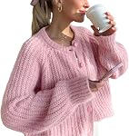 Cardigan for Women Open Front Chunky Knit Sweater Long Sleeve Button Down Casual Outwear Coat Crewneck Knitwear