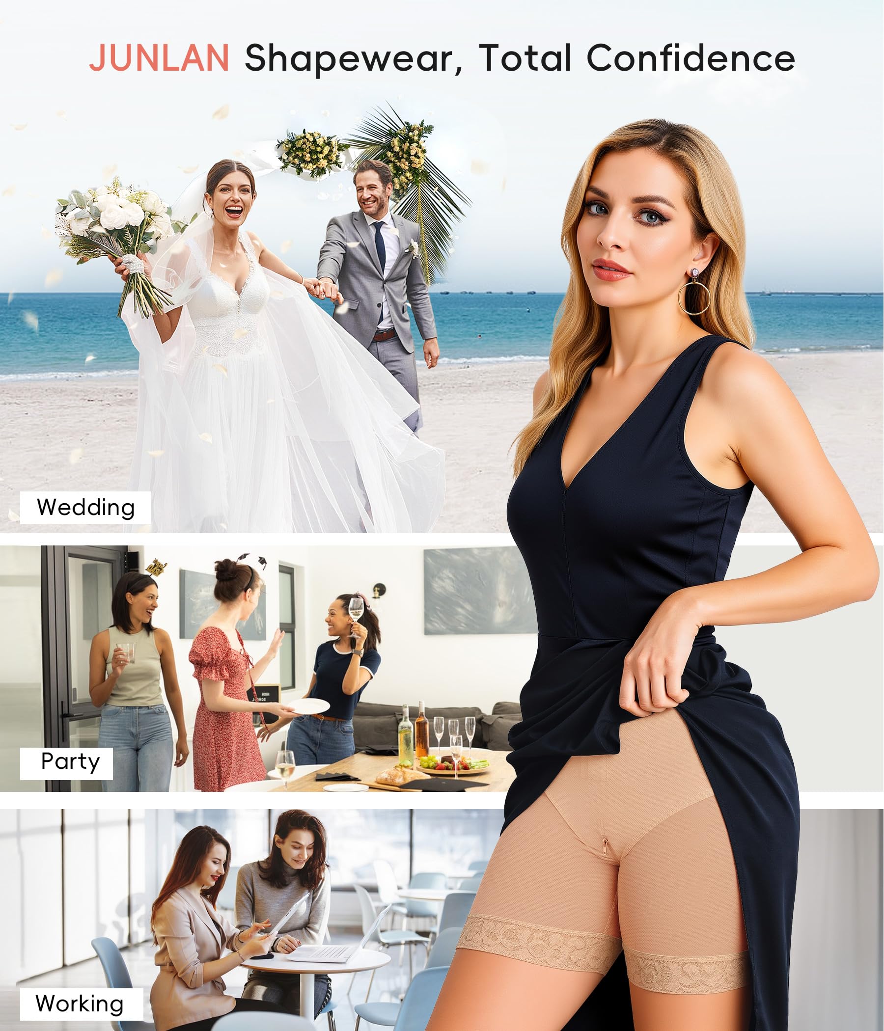 Fajas Colombiane Bodysuit Modellante Donna con Cremallera Compressione Forte Controllo Pancia, Body metà coscia con reggiseno integrato e ganci, senza cuciture per uso quotidiano e recupero posparto