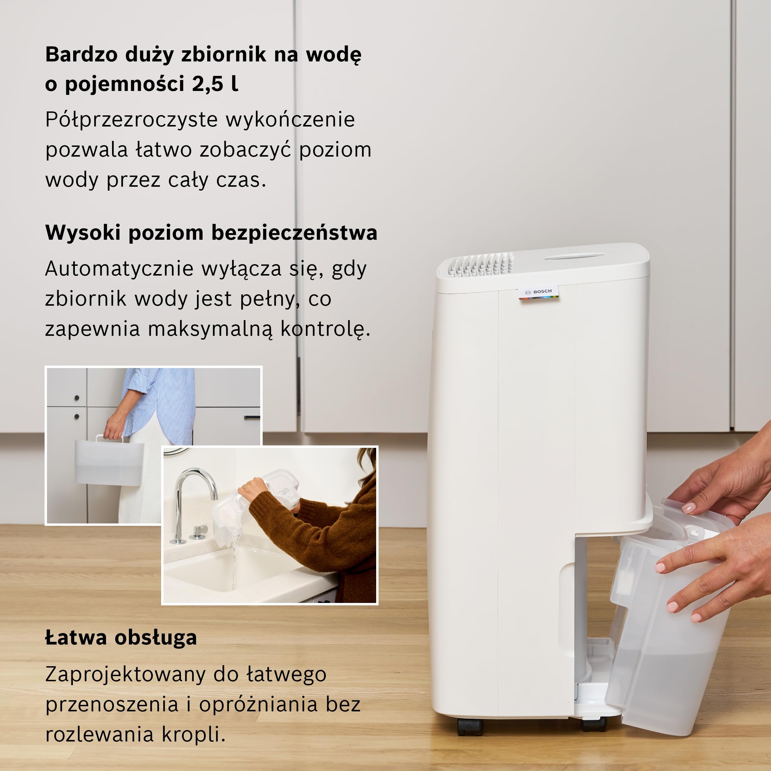 Bosch Dry 1000 - Osuszacz powietrza - łatwy. Wydajny. Cichy. Do domu i sypialni - Do Powierzchni do 17 m² - Szybkie suszenie prania