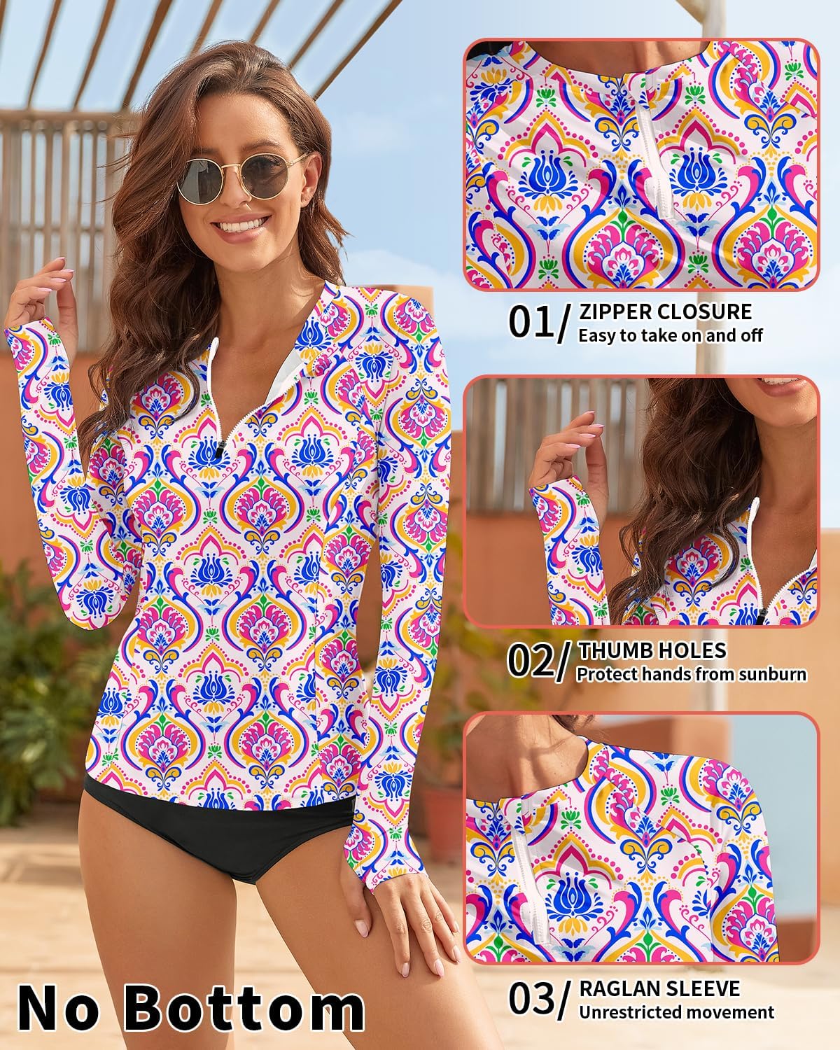 WOWENY Women Rash Guard Long Sleeve Swim Shirts UPF 50 Sun Protection Swimsuit Top Bathing Suit No Bottom - Image 4