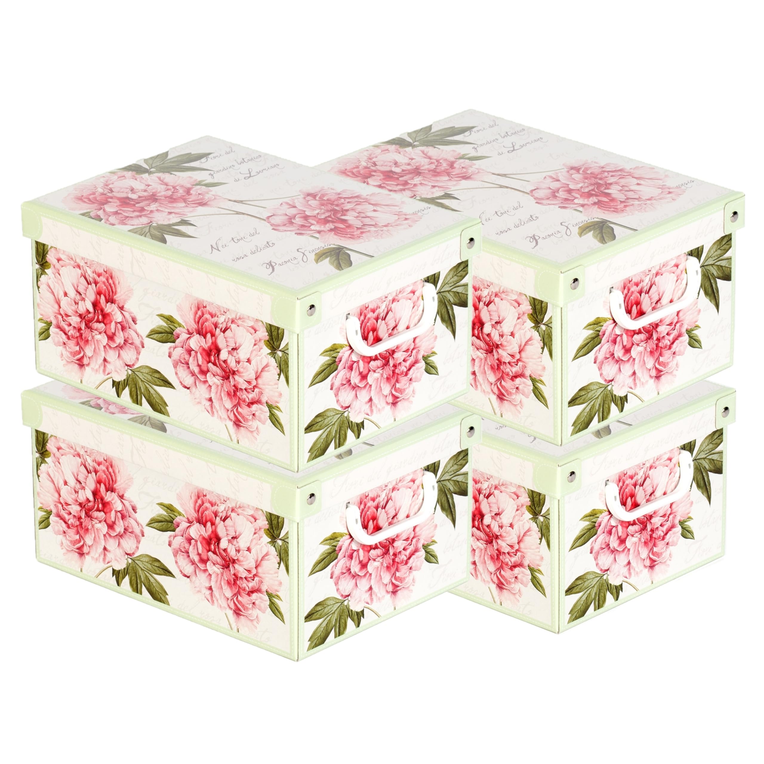 Lavatelli – Set of 4 Peonies Print Lidded Cardboard Storage Boxes Clothes