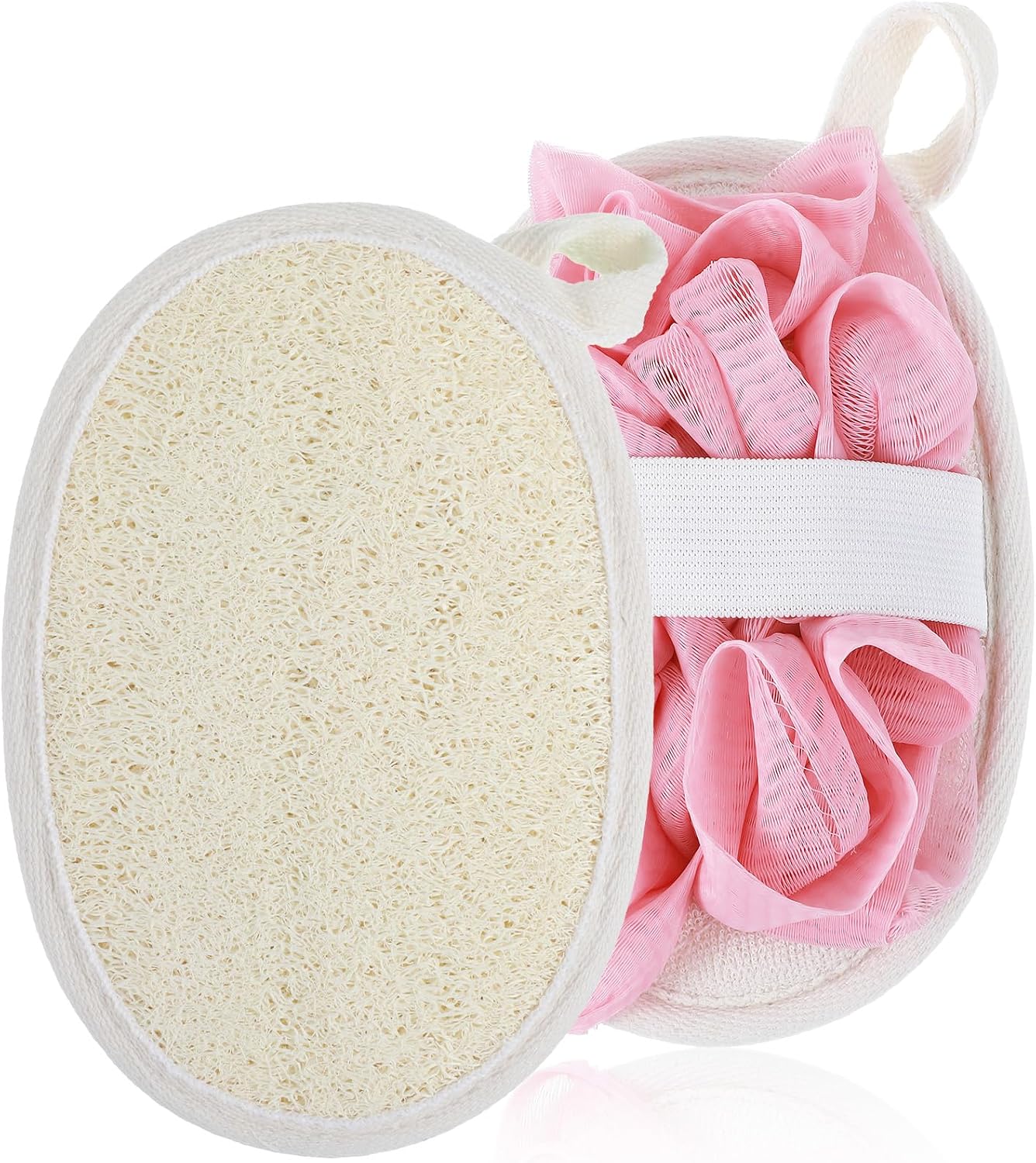 2Pcs Loofah Exfoliating, Natural Pink Loofah Green & Pink for Body Scrubbing, Reusable & Washable with Soft Texture for Women and Men