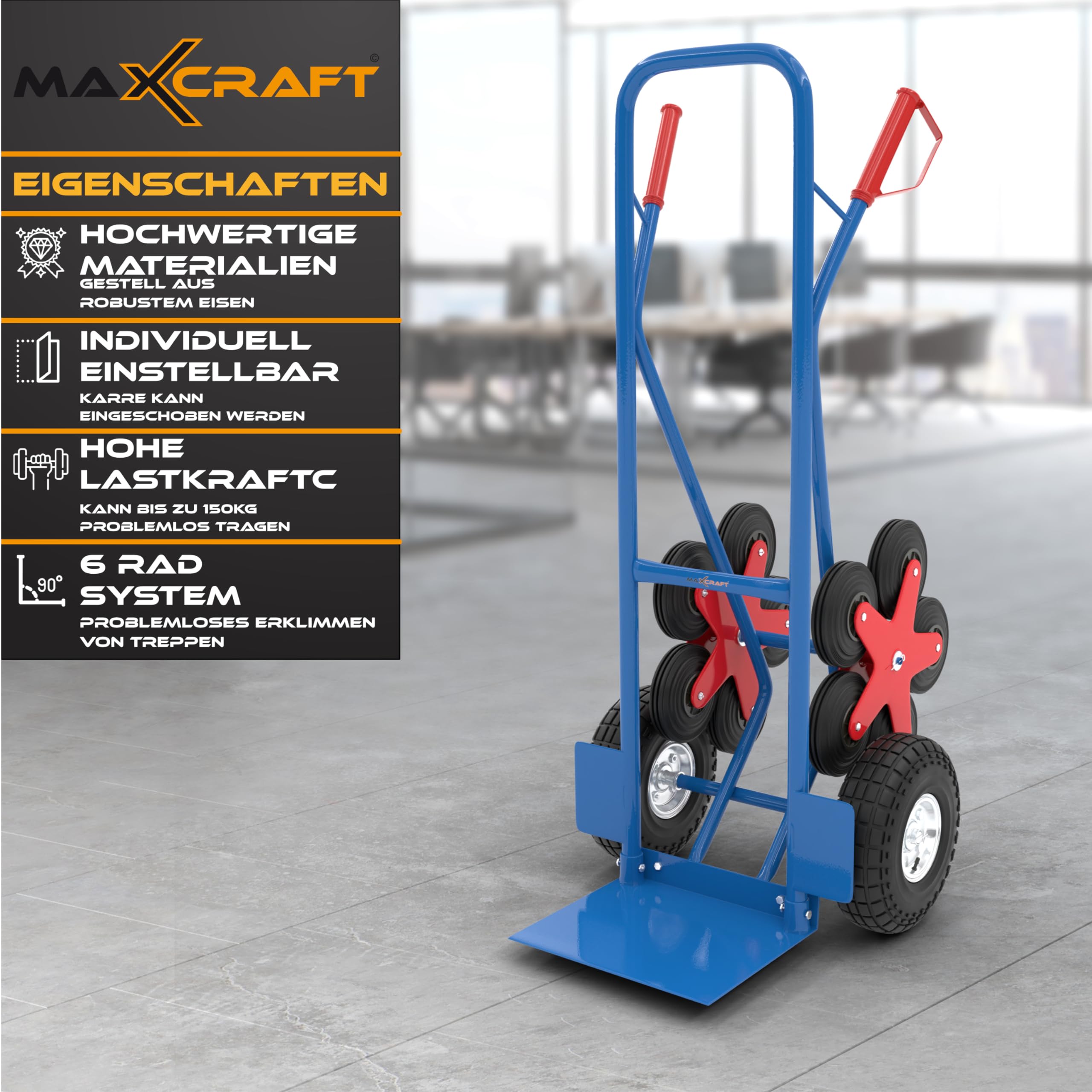 Sackkarre Treppenkarre bis 200 kg Treppensackkarre Transportkarre Treppensteiger - 12 Räder