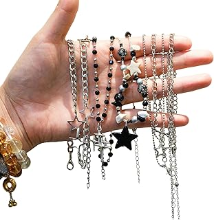 Comprar GlamRays GlamRays Juego de Collar gótico Y2K de 5 Piezas con Colgante de Estrellas, Collar de Perlas, joyería Alternativa EMO para Mujeres y Hombres, Estilo Grunge.