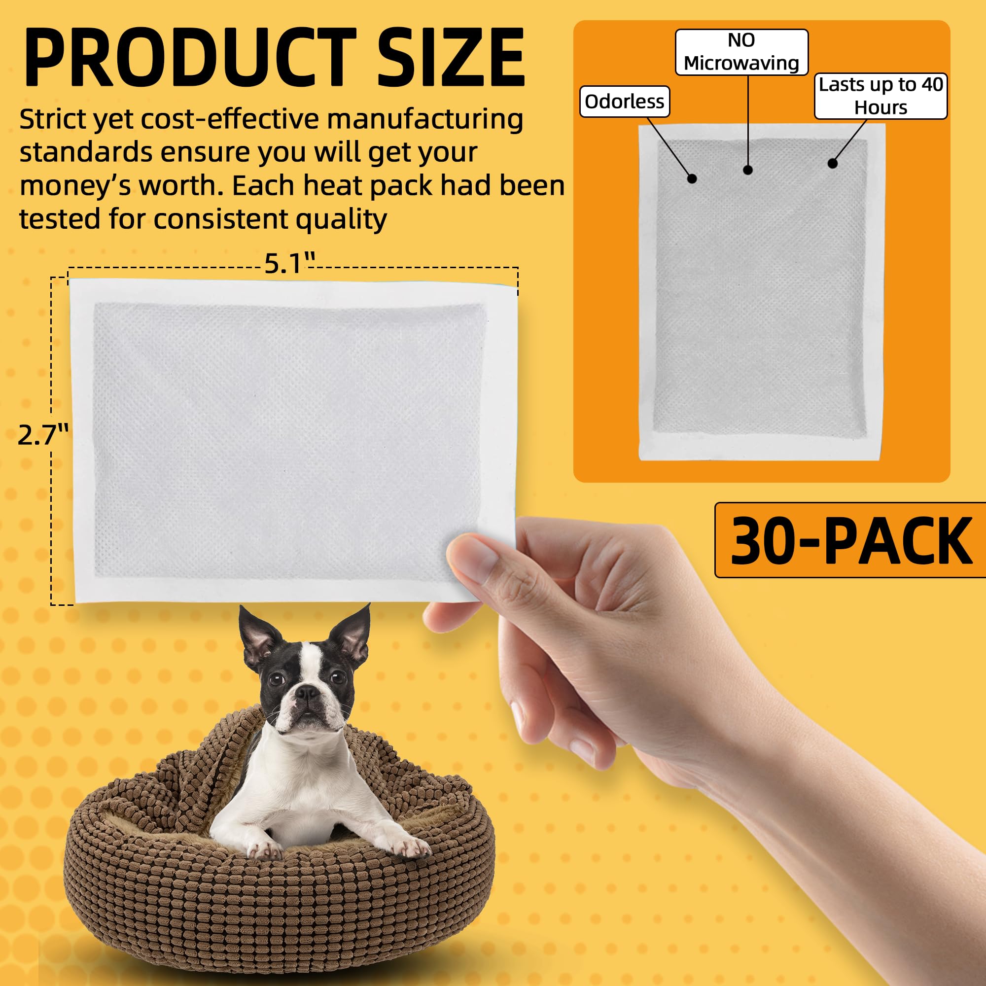 VIKOS Products (30-Pack Upgraded Heat Packs for Newborn Puppy, Anxiety Dog Toys Replacement Heat Packs, Disposable Puppy Warmers - Lasting for Approximately 40 Hours