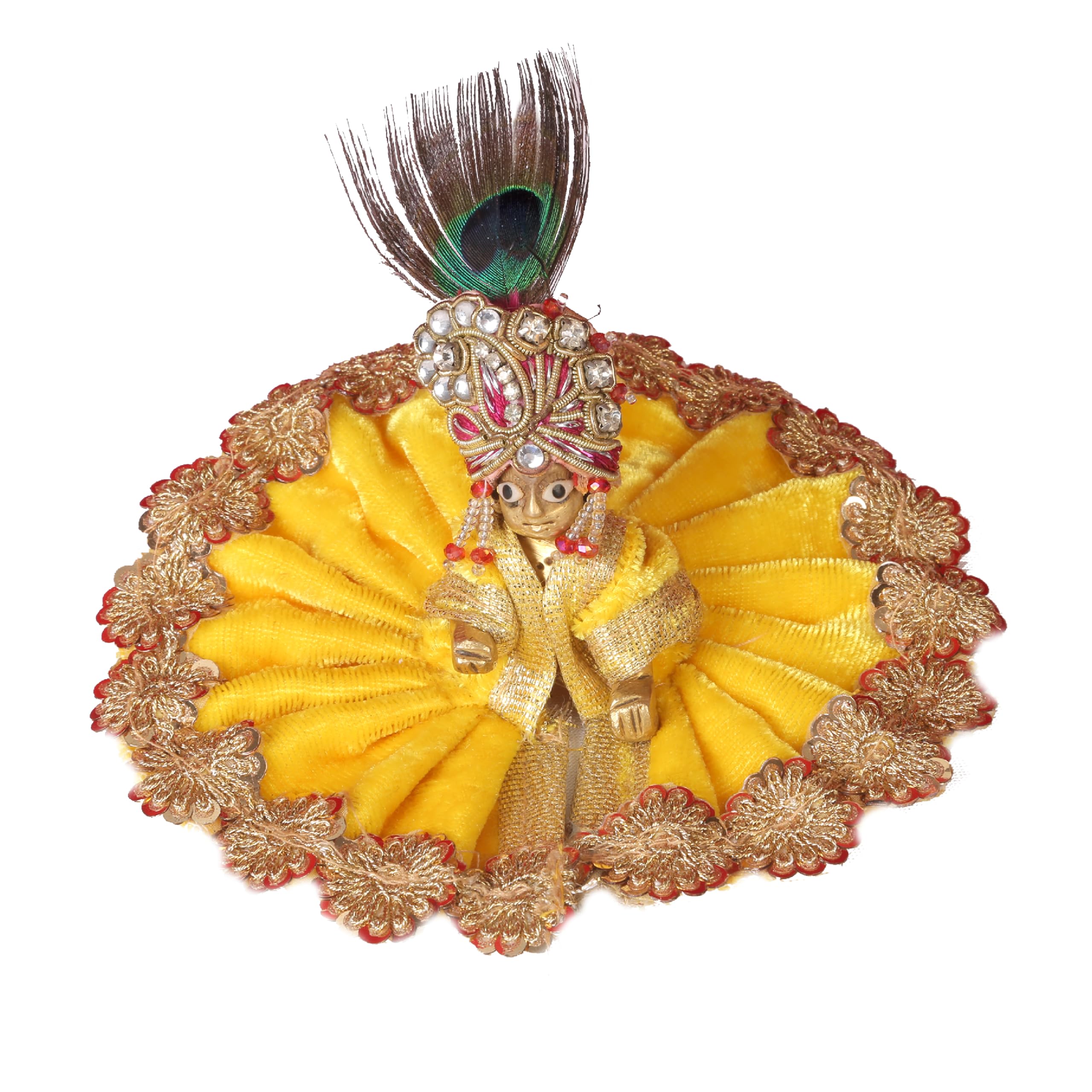 DLC Laddu Gopal Ji Dress Designer Velvet Janamashtami Dress for Thakur ji Kanha Ji Dev Vastra, 1 pc Floral Border Bal Gopal Krishna Ji God Ladoo Gopal Poshak by Dulhan (Size 0, 4 inch, Amber Yellow)-image-34