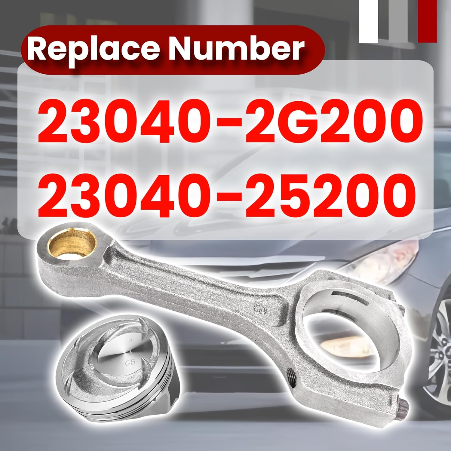 2.4L Engine Pistons Engine Kit with Connecting Rod Set Compatible with Kia Optima Sorento Sportage Santa Fe Sonata 2011-2019 Tucson 2014 2015 2019 23040-2G200 23040-25200