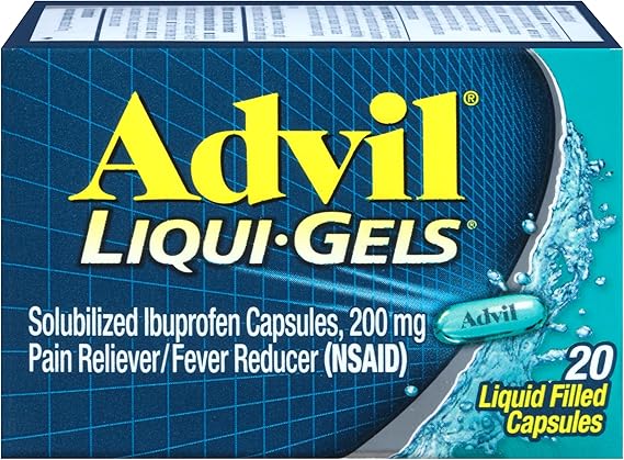 Advil Liqui-Gels Pain Reliever and Fever Reducer, Pain Medicine for Adults with Ibuprofen 200mg for Headache, Backache, Menstrual Pain and Joint Pain Relief - 20 Liquid Filled Capsules