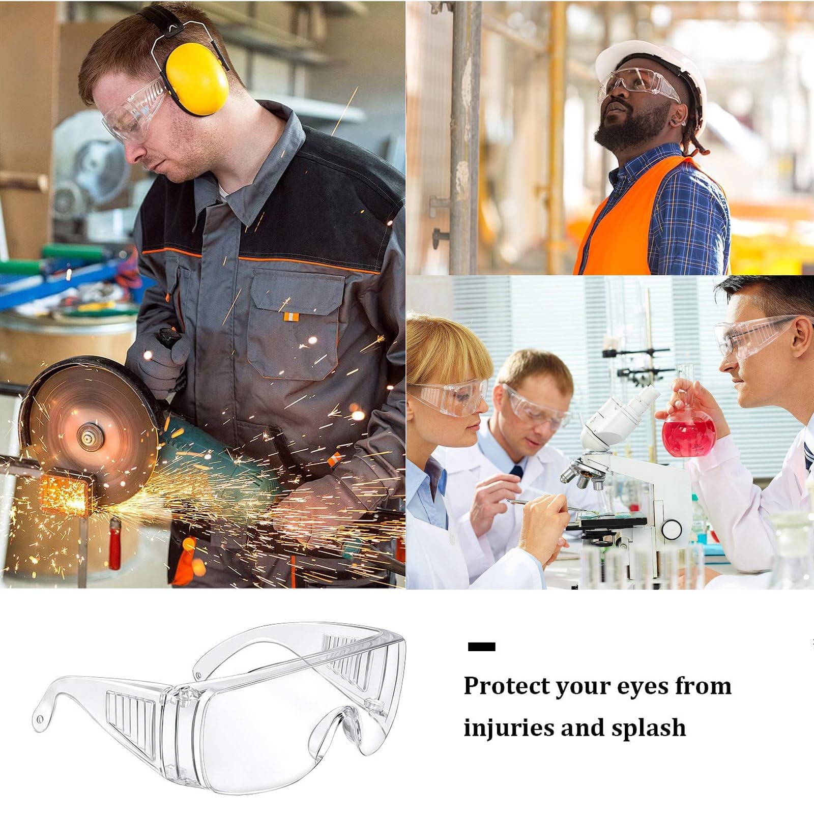 Przezroczyste okulary ochronne, 2 szt. przeciwmgielne okulary ochronne zakładane na okulary przezroczyste okulary ochronne gogle laboratoryjne z osłonami bocznymi do budowy, laboratorium