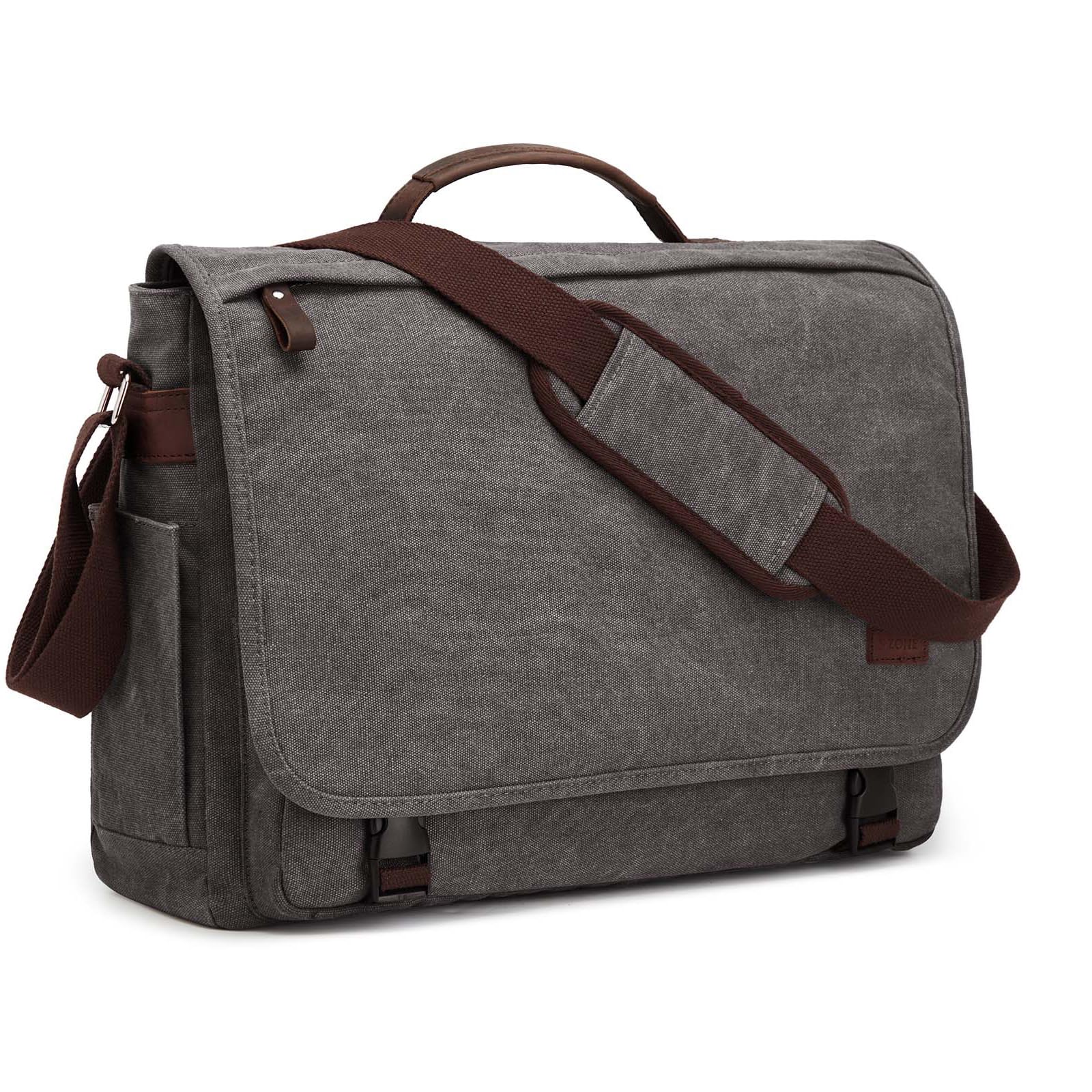 S-ZONE Hombre Bolso Bandolera de Gran Tamaño de 17,3 Pulgadas Bolso de Lona para Ordenador Portátil Maletín Bolso de Trabajo con Compartimento para Equipaje