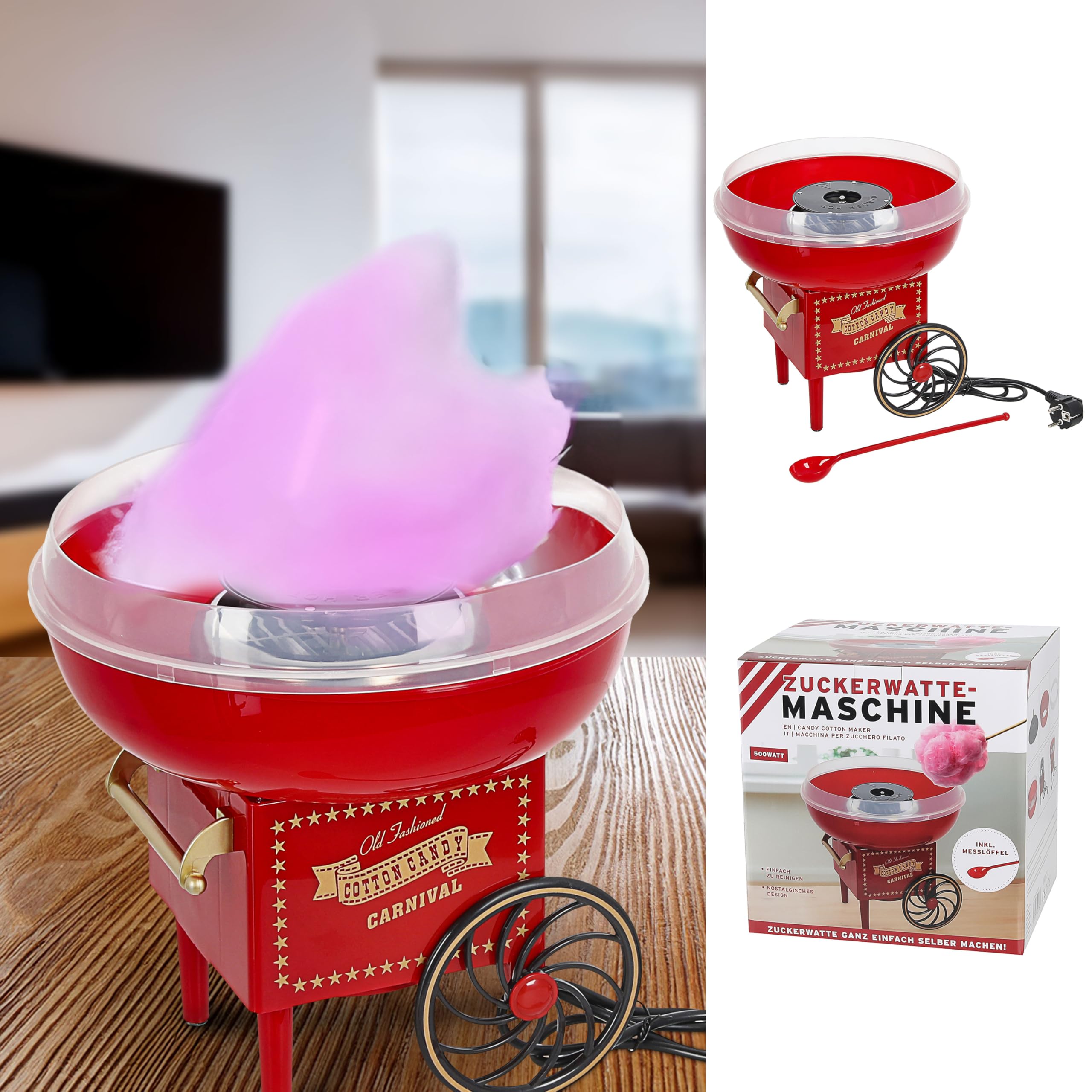 Zuckerwatte Maschine rot gold 29x28cm Kunststoff Cotton Candy Jahrmarkt