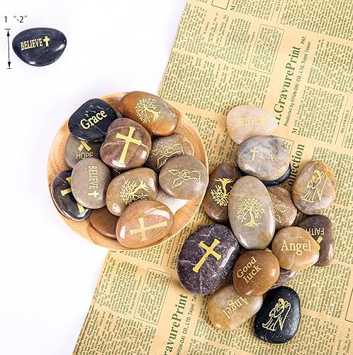 Miniatura 2 de Majorhouse 48 piedras inspiradoras grabadas con palabras inspiradoras de oración, patrón de la suerte, piedras de aliento para familiares y amigos.