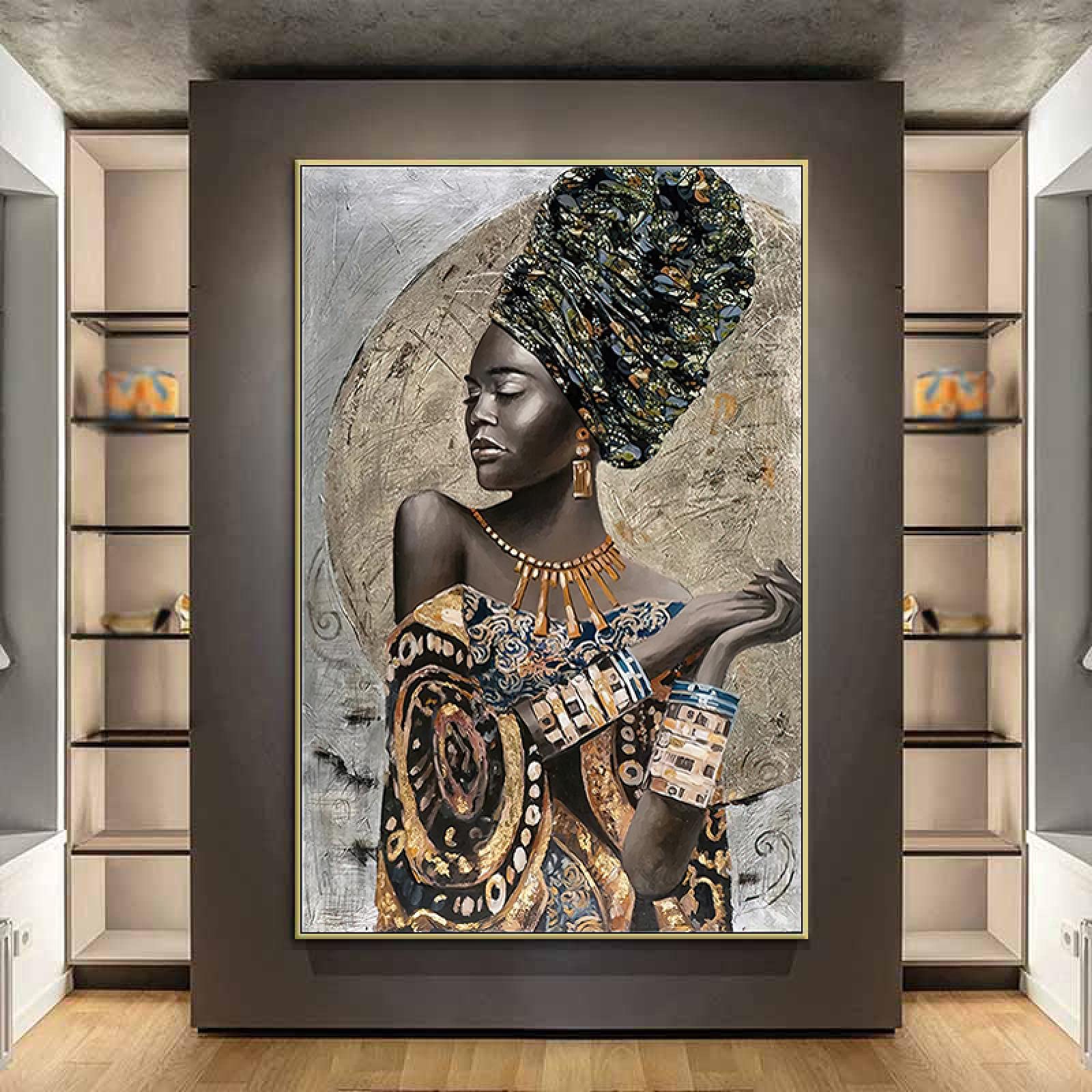 Leju Art canvas pictures African Black Woman Wall Art Graffiti Art Posters and Prints Abstract African Girl Canvas Paintings Pictures Wall Decor 60x80cm(24x32in) Frameless