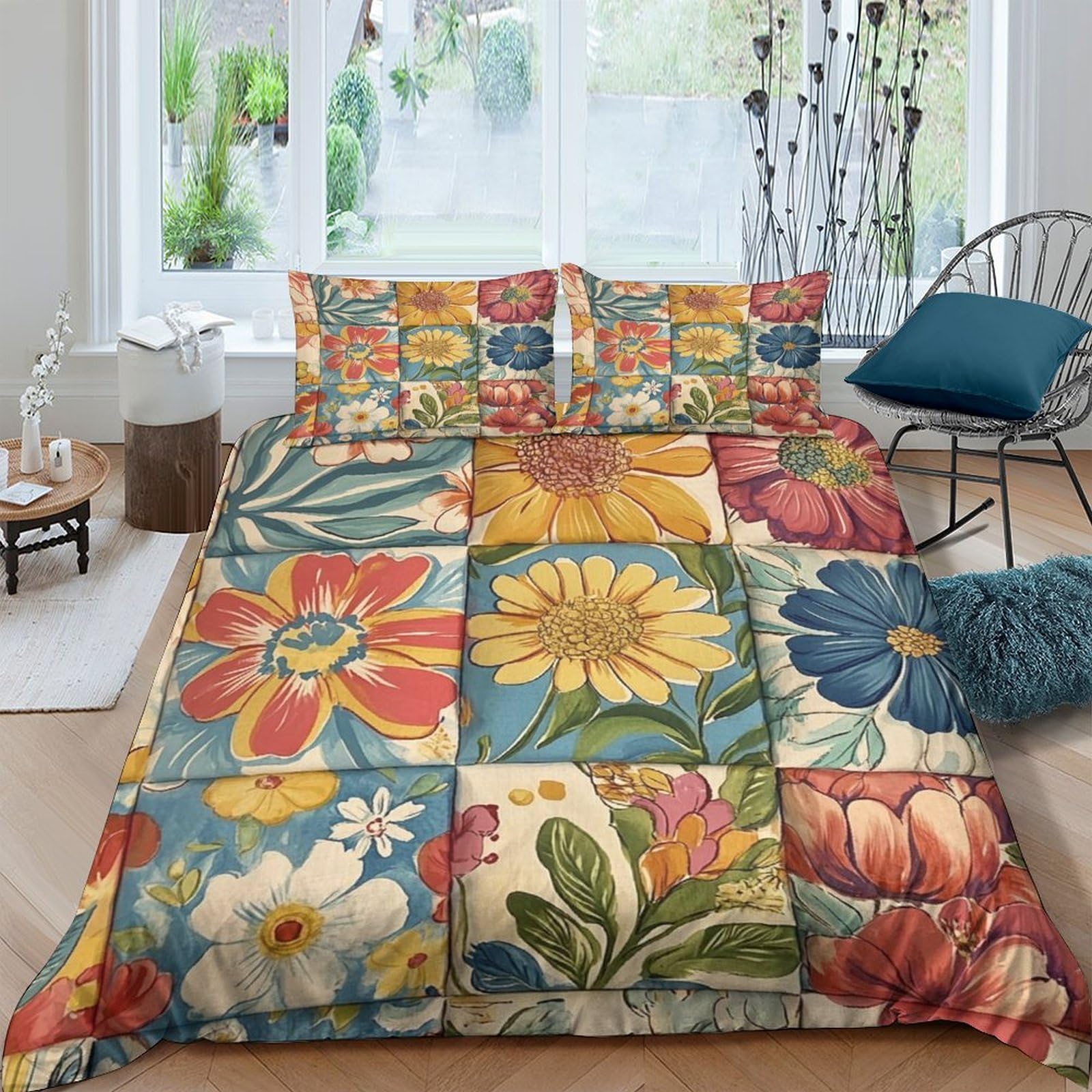 Ctjqhvkz Style-3 3D Printed Vintage Floral Fitted Sheet Microfiber Soft Breathable Botanical Patchwork Bed Cover For Bedroom Guestroom Decor Single（135X200cm）