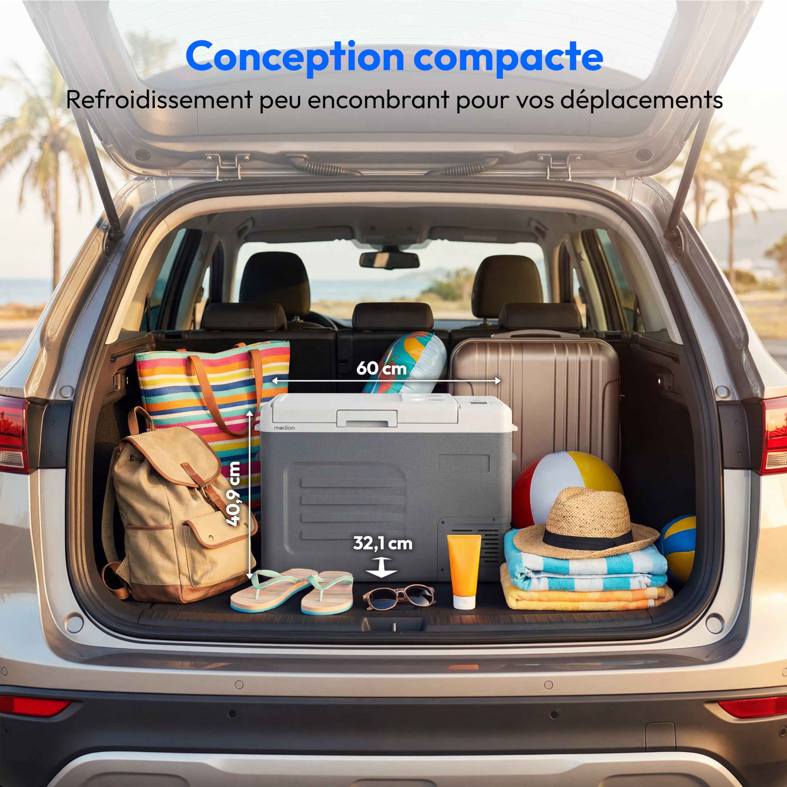 MEDION Glacière à compresseur portable 28 L, électrique mini réfrigérateur, 12 V 24 V 230 V adaptateur voiture camion camping bateau festival, MD370027