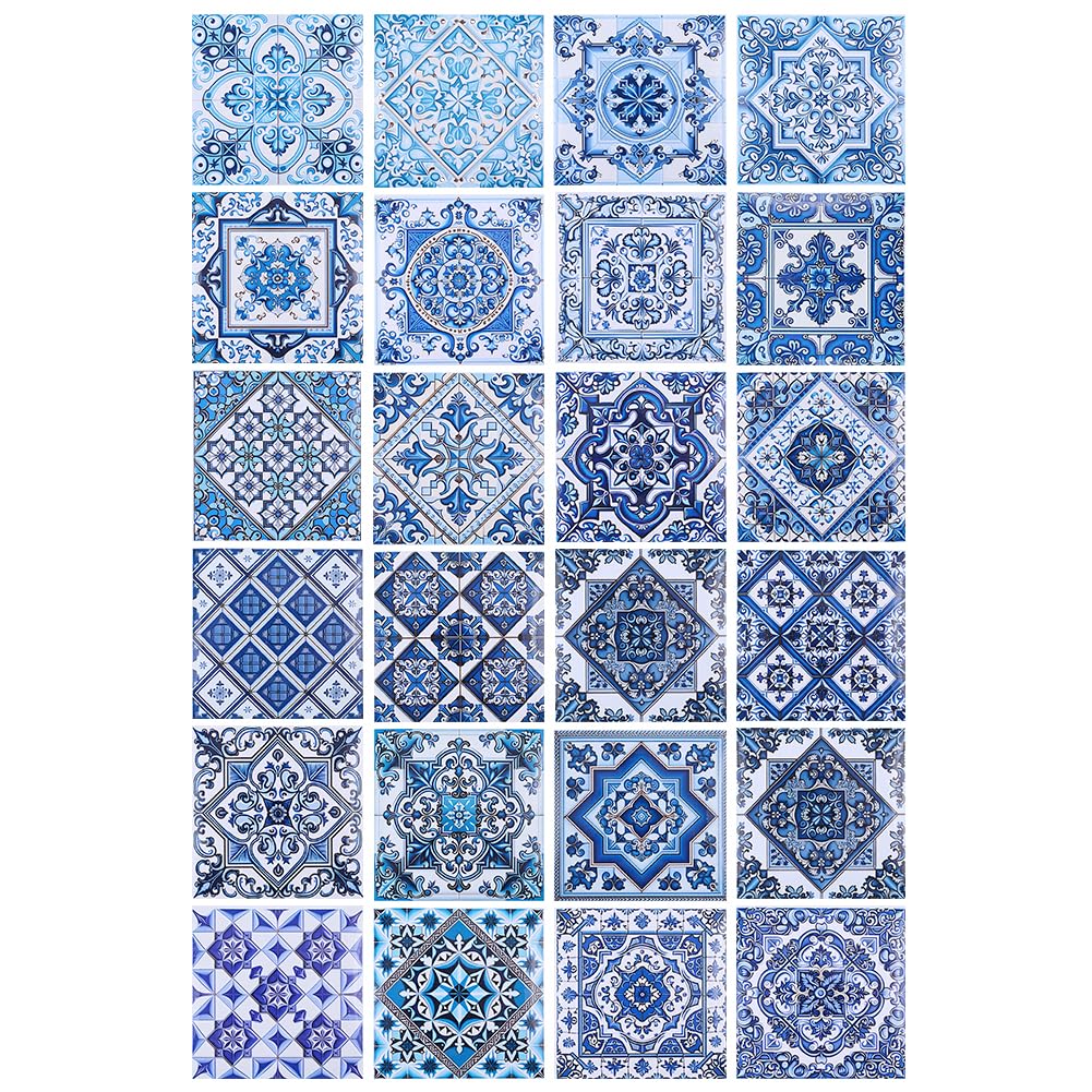 GOMAKERER 24 Sheets 24 Styles Dollhouse Wallpapers, Azulejo Floral Self Adhesive Dollhouse Wallpaper Flooring PVC Waterproof Mini Stickers Mini Dollhouse Accessories for DIY Crafting House Models