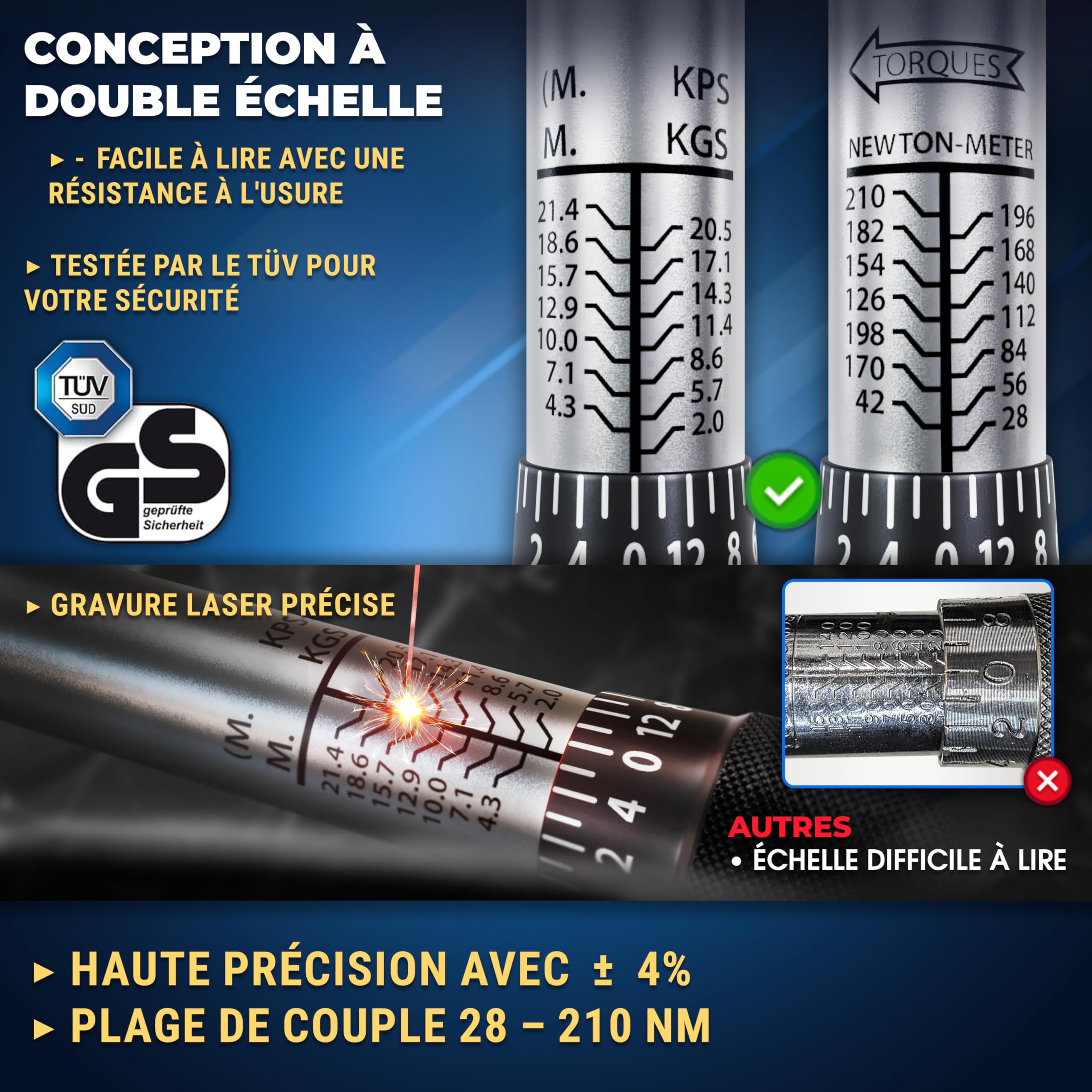 S&R Clé Dynamométrique 1/2 28-210 Nm Set avec Rallonge et 3 Douilles
