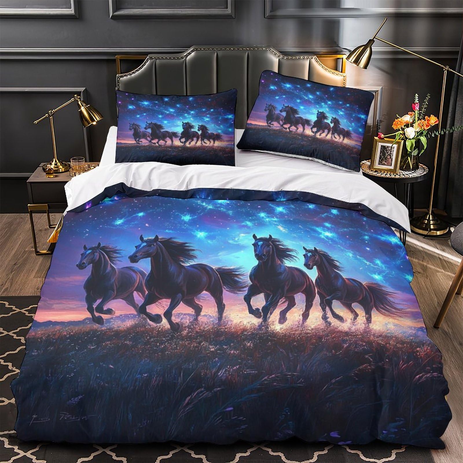 Housse de couette chevaux 140x200 en microfibre premium effet 3D