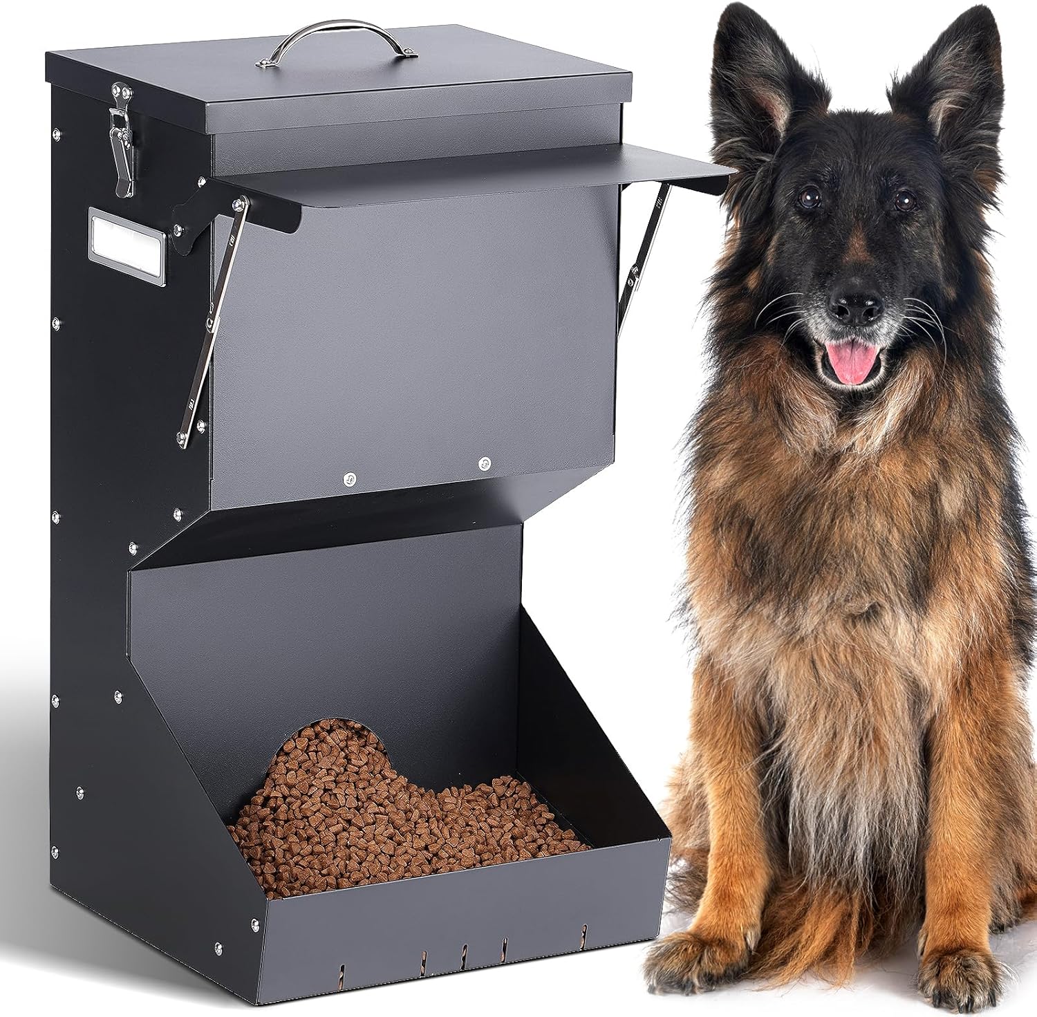 Automatic Dog Feeder Large Breed with Lid, 25 Lbs Outdoor and Intdoor Gravity Dog Feeder and Hanging Self Feeding Dogs Food Dispenser, Automatic Dogs Feeders For Large Dogs, Cats, Deer, Chicks