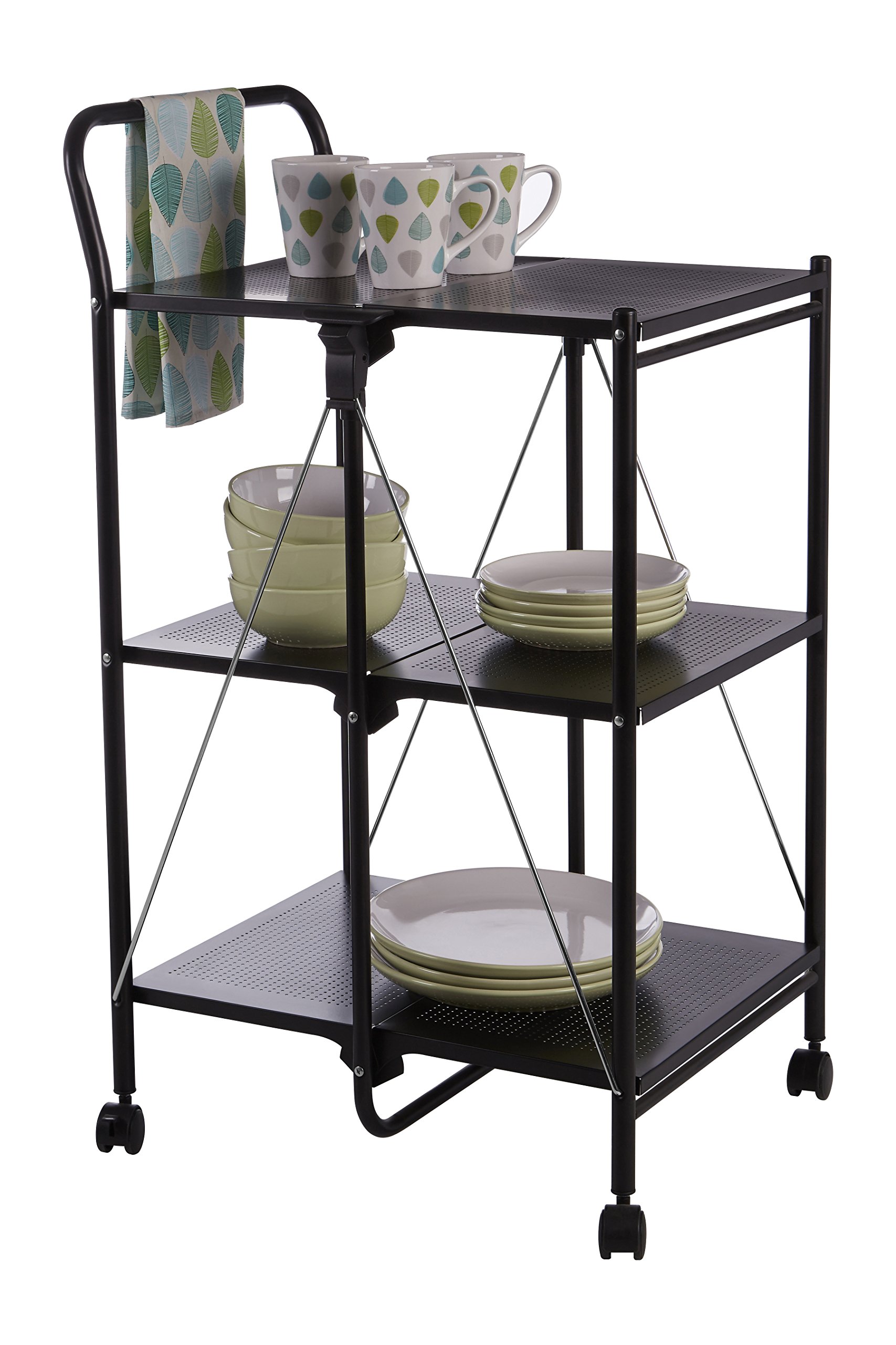 Premier Housewares Carro de Cocina Plegable, plástico y Metal Recubierto de Polvo, Color Negro