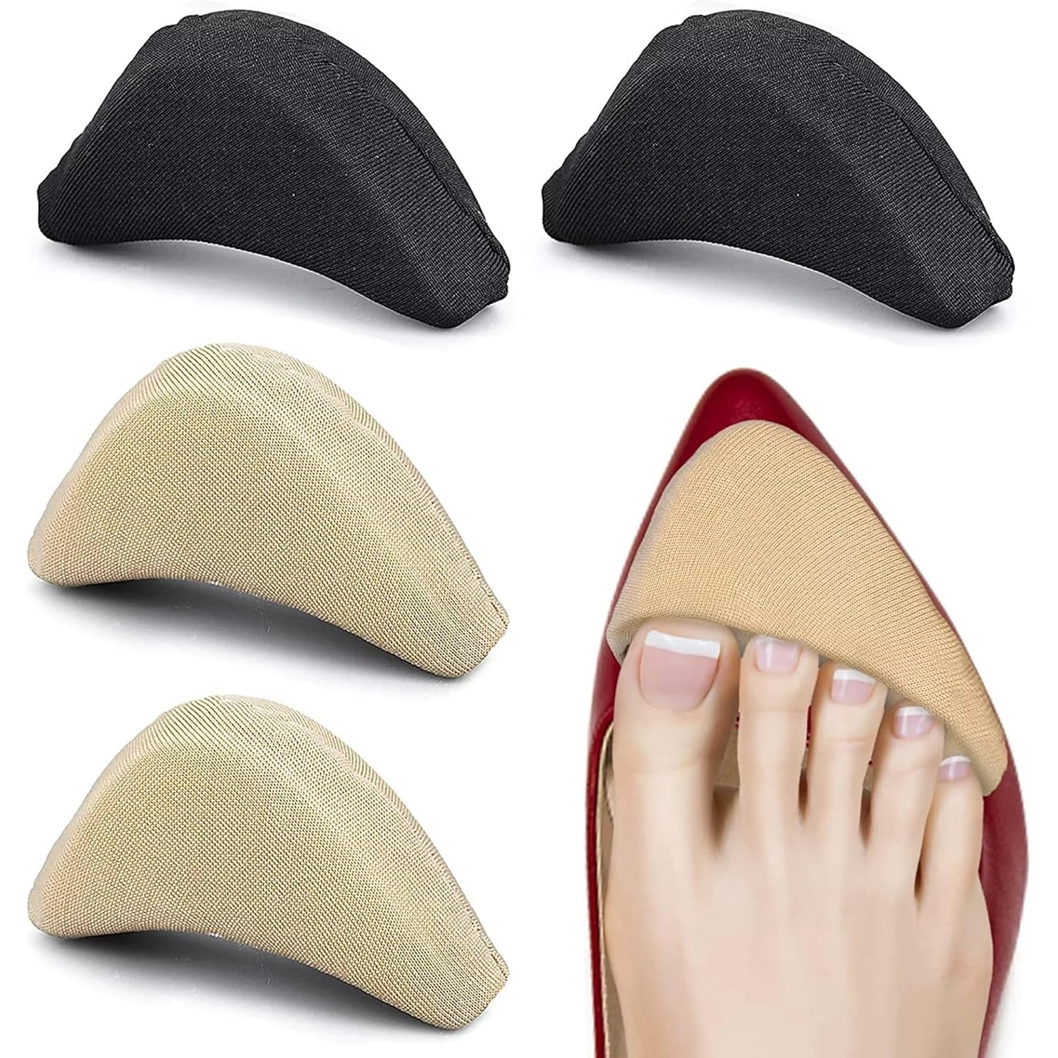 Purastep Soft Shoe Fillers For Women - 4 Pcs Shoe Tightener Pads, Insole For Shoes Inserts Adjustable Shoe Size Reducer Reusable Insoles for Loose Shoes - Beige & Black - 2 pairs