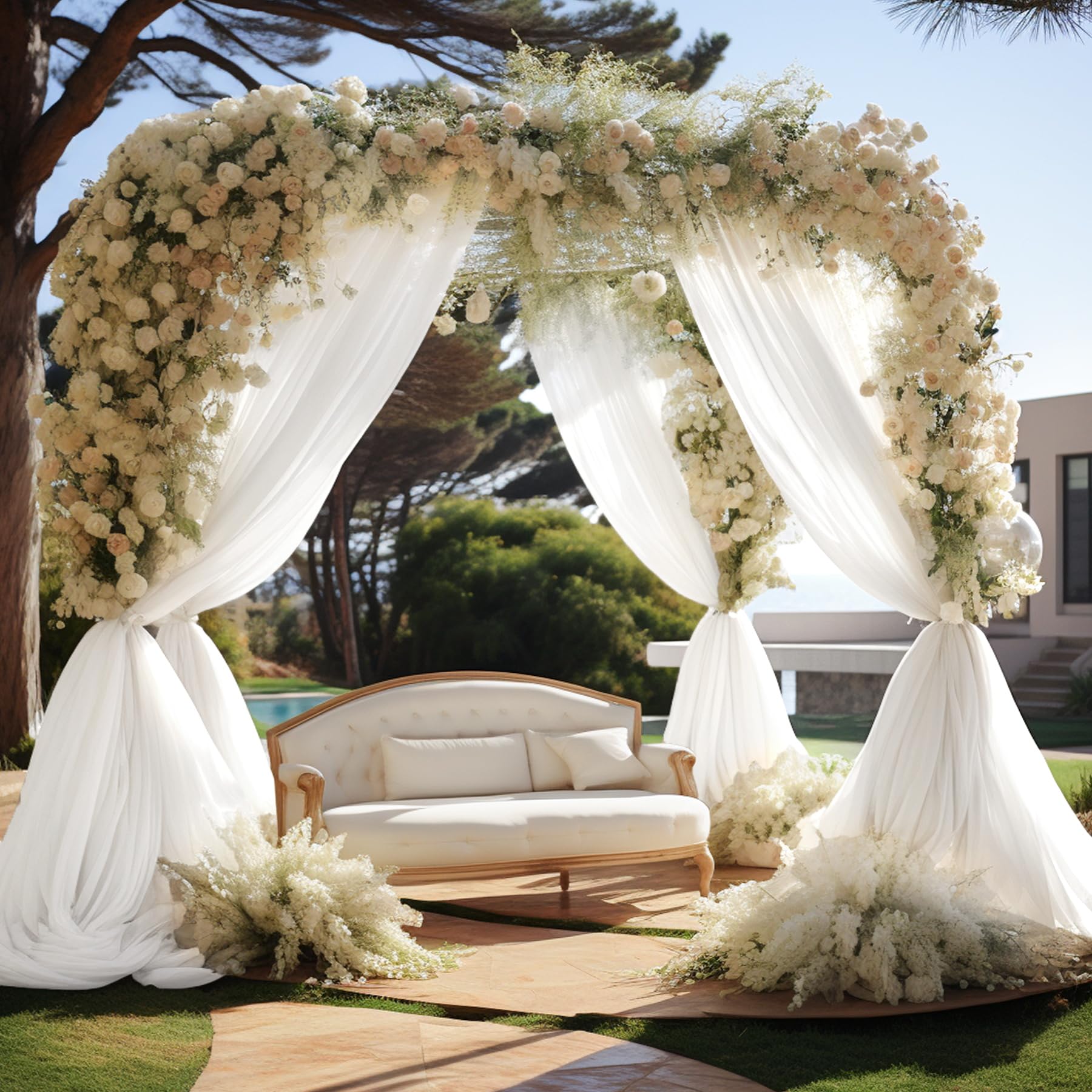 Drapierstoff für Hochzeitsbögen, 76,2 x 6,2 m, 3 Paneele, weiß, durchscheinend, extra breite und lange Hintergrundvorhänge für Hochzeitsbögen, Zeremonie, Geburtstag, Party-Dekorationen