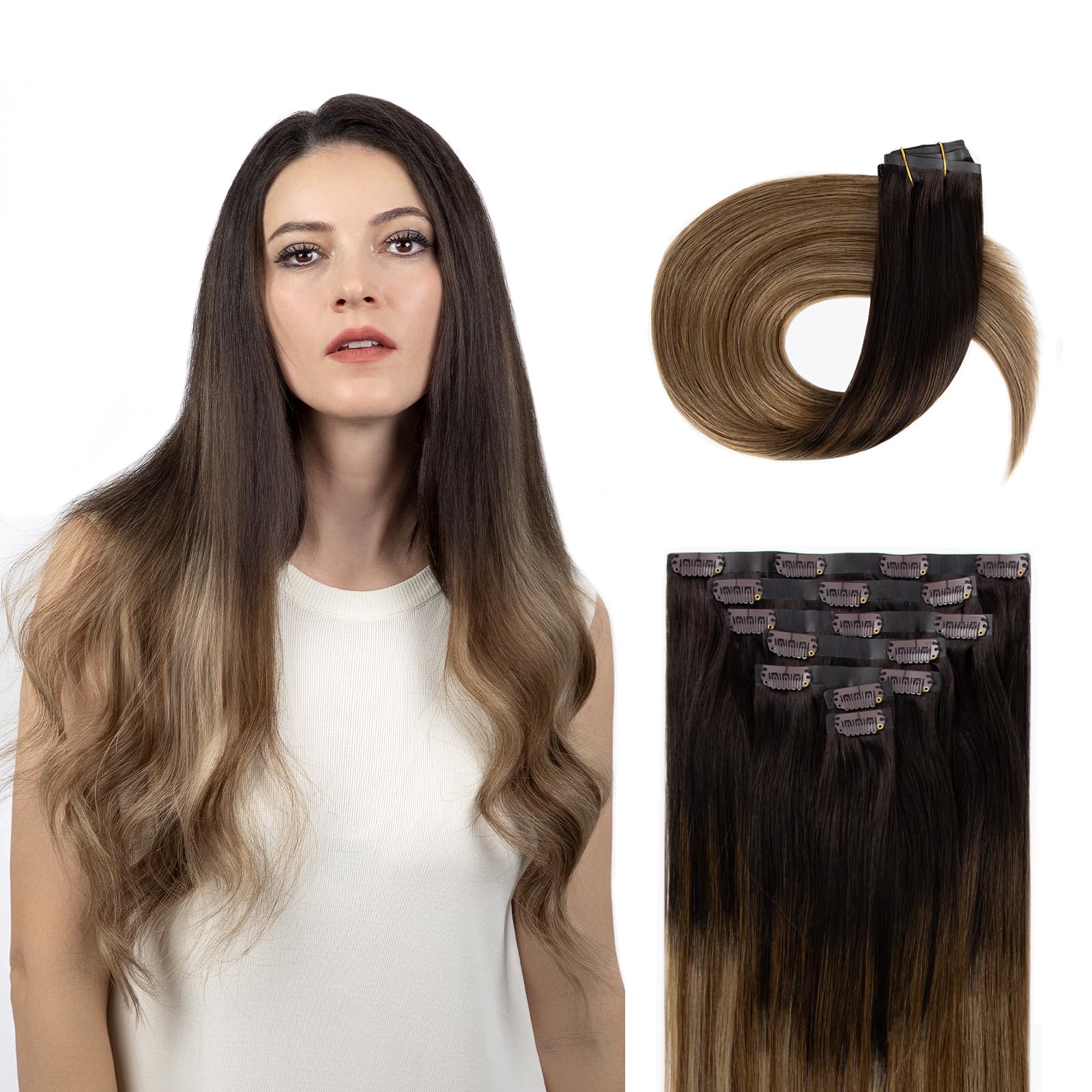 SOBEAUTY Clip in Hair Extensions, 100% Real Human Hair Remy Natural Volume Hair Extensions