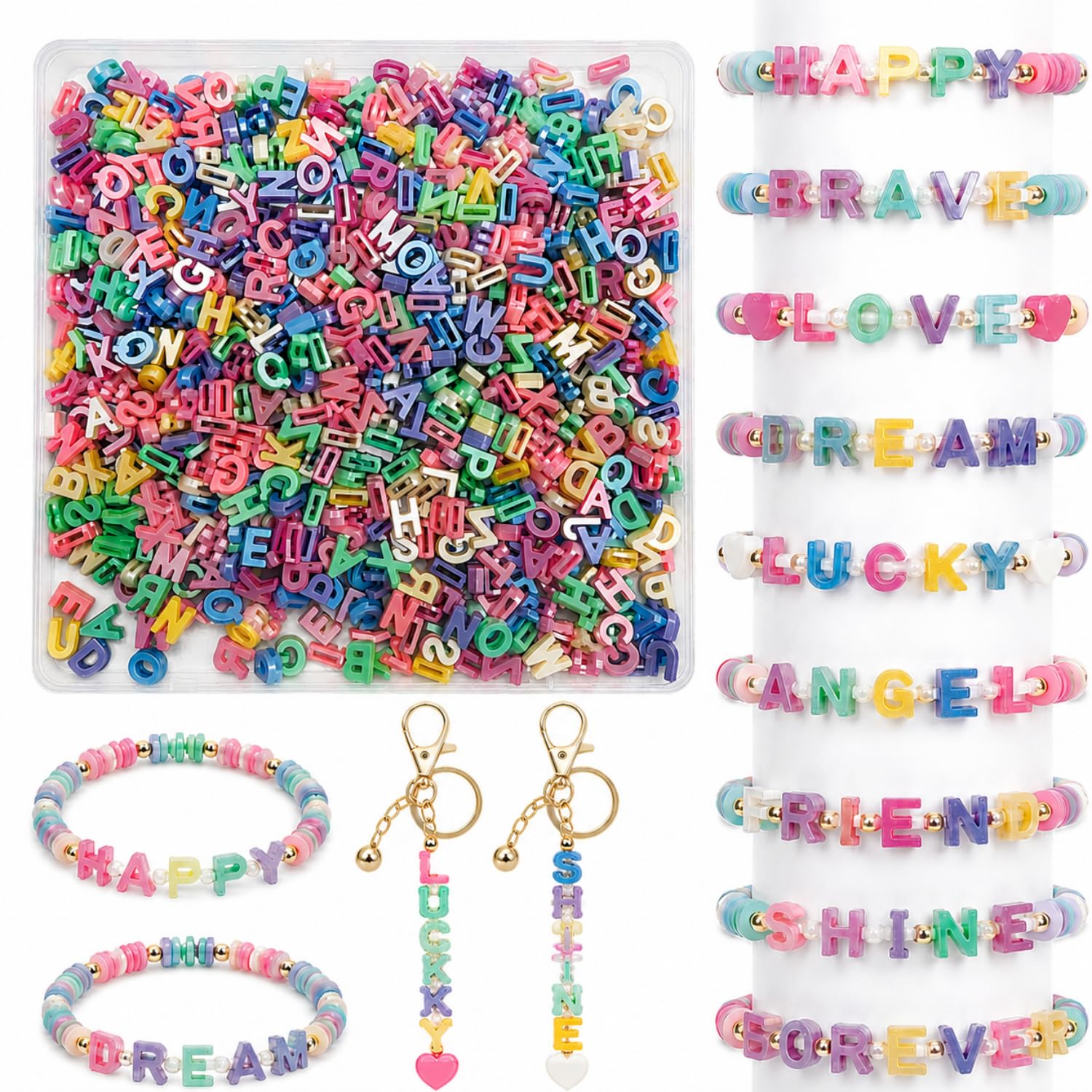 700PCS Large Letter Beads, 12MM Colourful 3D A–Z Alphabet Beads