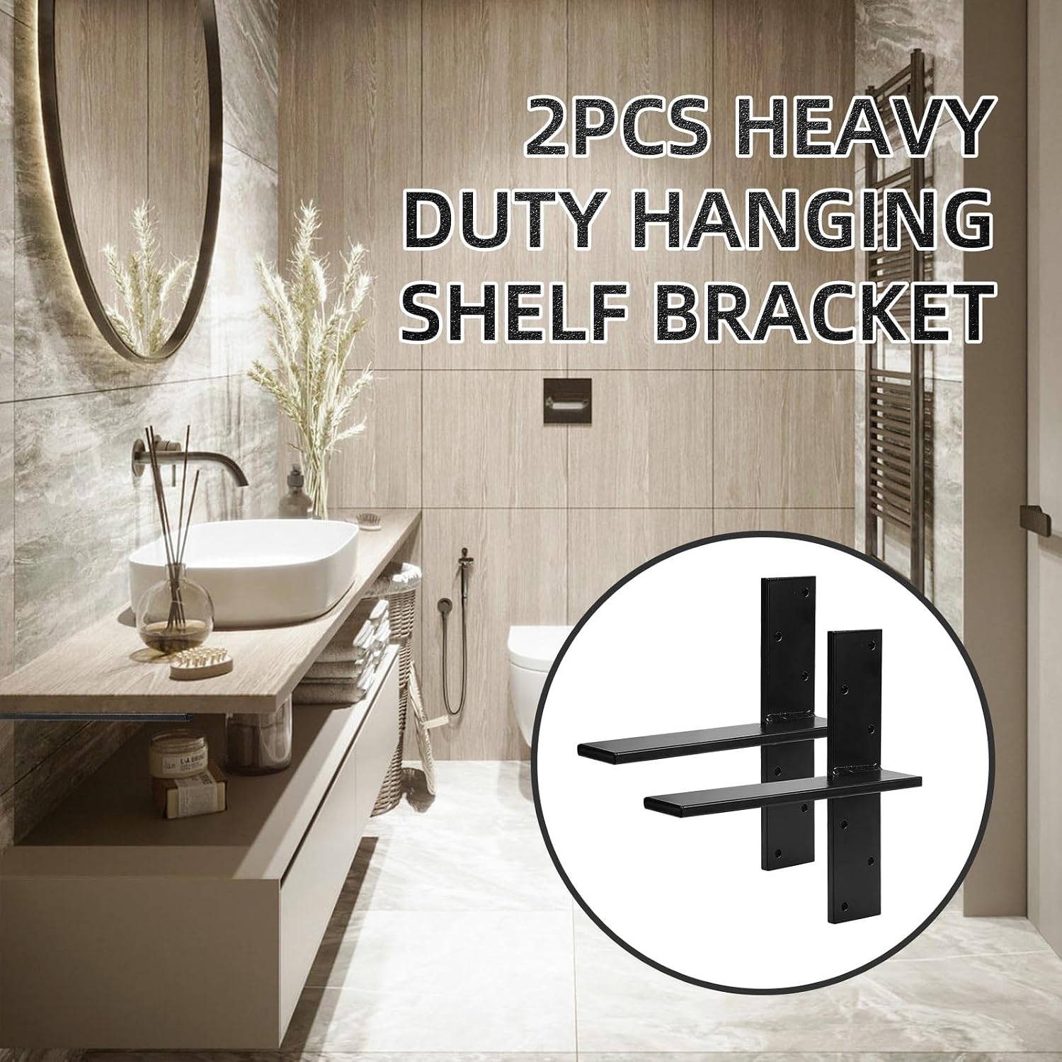 2 Pack Free Hanging T Shelf Bracket, Solid Heavy Duty Steel T Shelf Bracket with Screws, Floating Shelf Brackets, Granite Countertop Support Brackets,Powder Coated, DIY Projects (10 Inch)