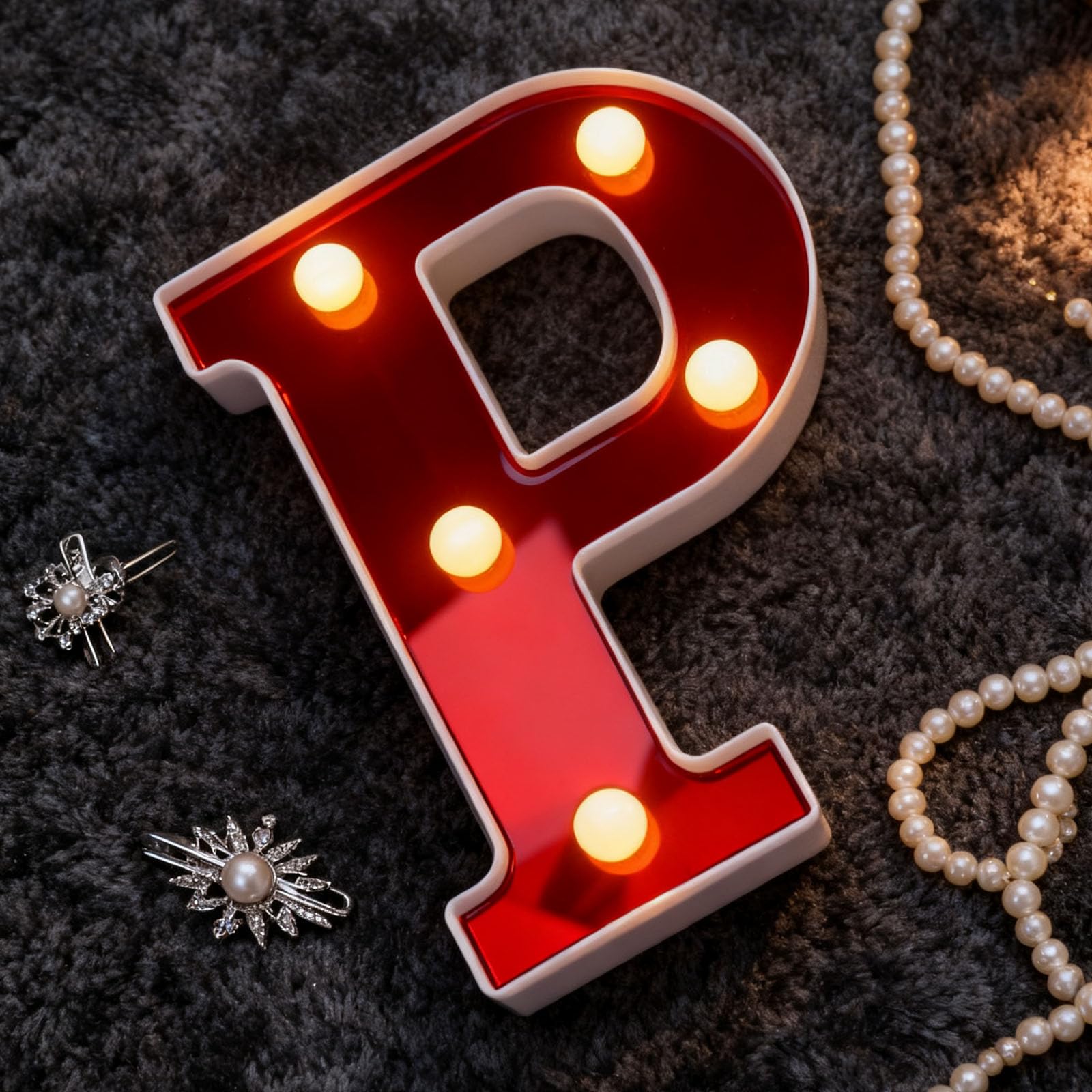 Letter P Sign Lights Battery Powered Decoration Table Lamp Red LED Night Light for DIY Birthday Party, Dessert Shop, Yoga/Meditation Space(6.26"*4.41"*1.18") — image 1