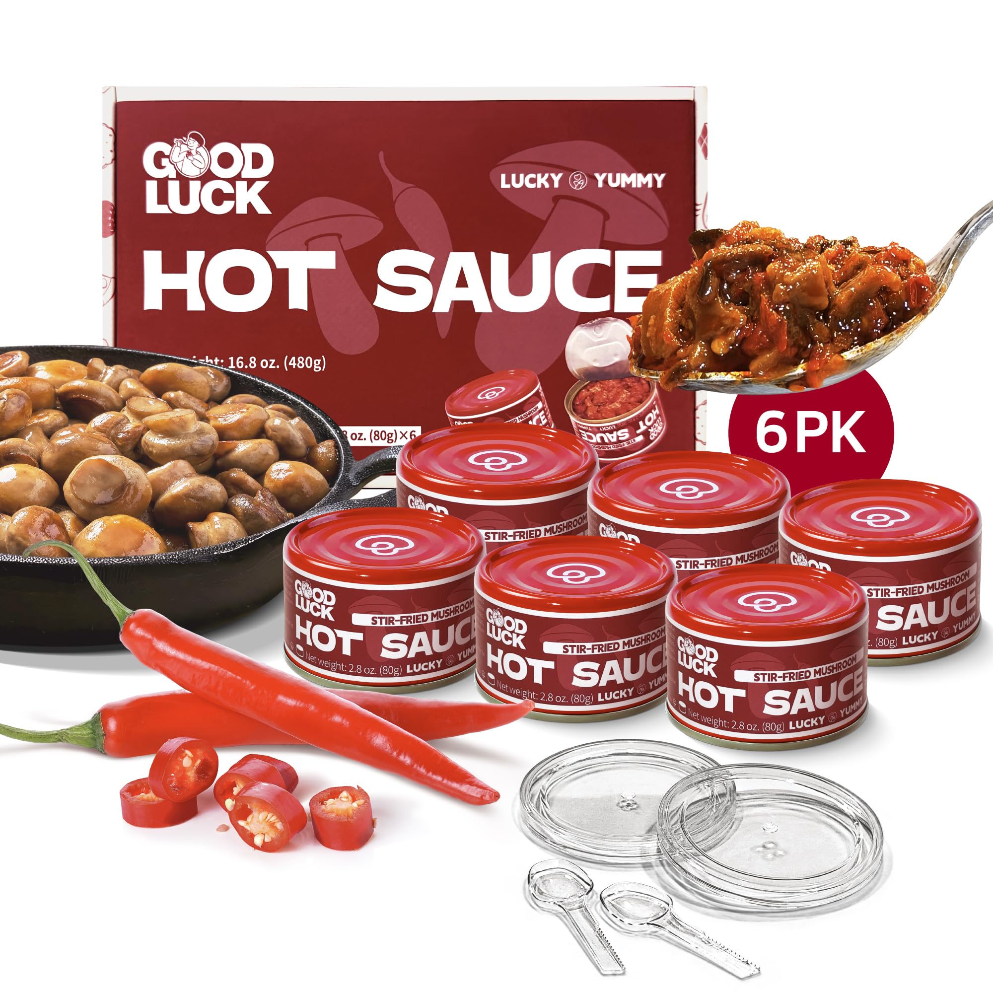 GOOD LUCK Mushroom Hot Sauce, Instant Stir-Fried Mushroom, Spicy Chili Oil Chopped Chili Sauce,Fresh Pepper,Garlic,Delicious Asian sauce for Noodles, Rice