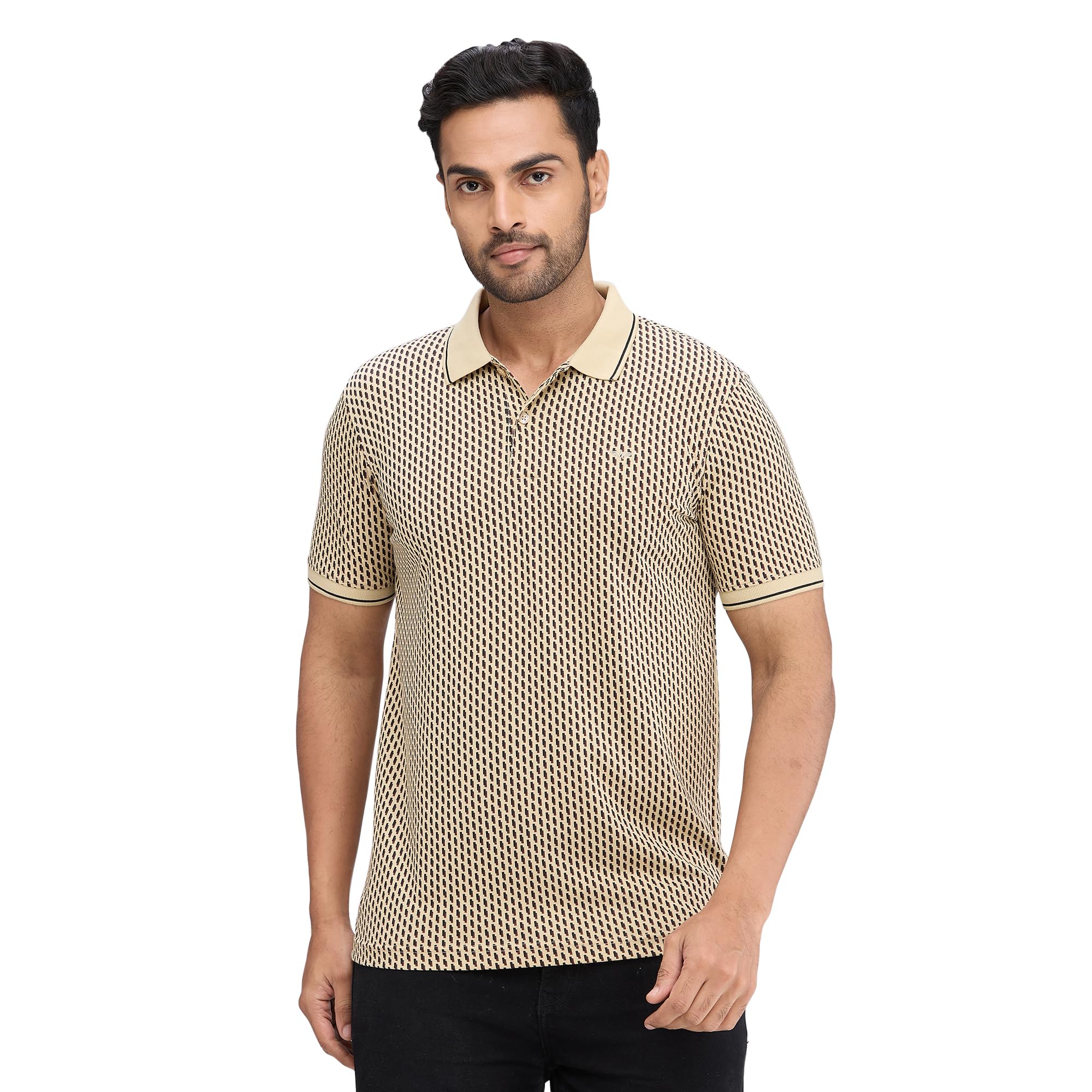 park avenue Men's Slim Fit Print Pattern Cotton Polyester Blend Polo Neck Half Sleeve Casual T-Shirt-picture-33