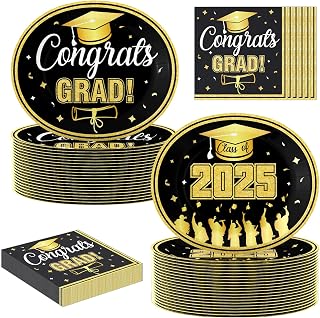 100Pcs Graduation Oval Paper Plates and Napkins Set - 10" x 12" Large Disposable Party Plates for Graduation Party Supplies