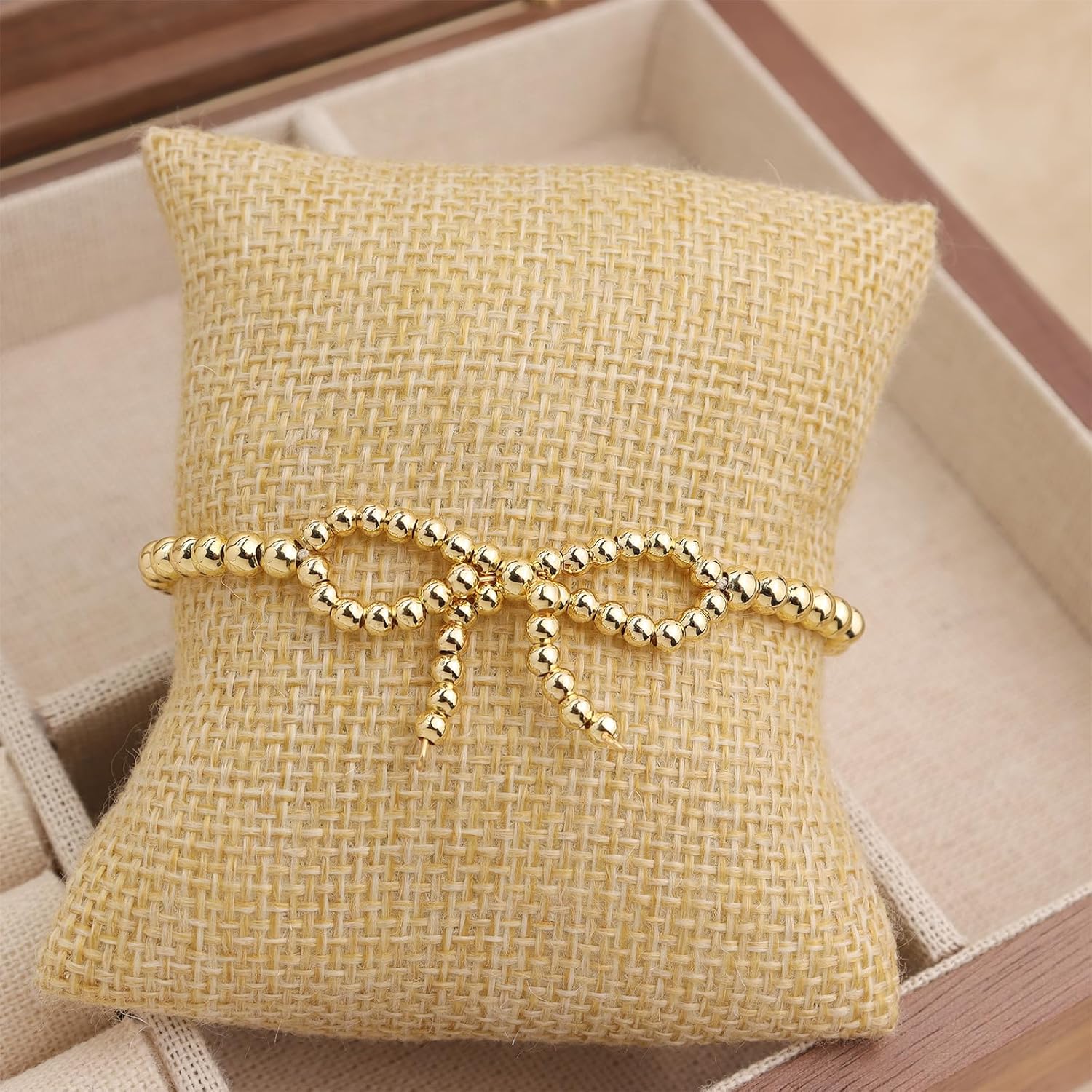 Gold Bead Bow Bracelets for Woman, Trendy Boho Beaded Handmade Strand Bracelet Adjustable Summer Beach Jewelry Gifts - Image 5