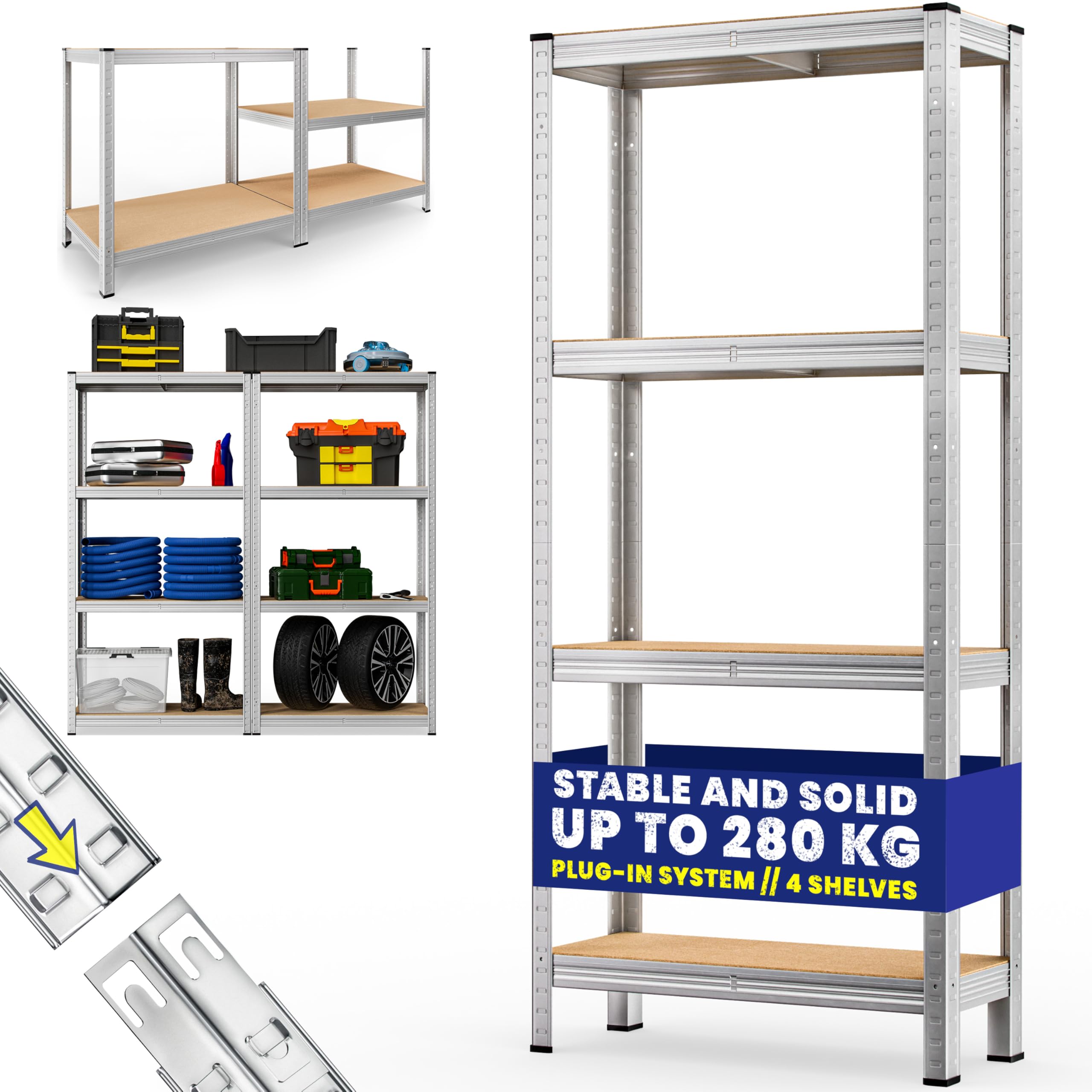 Monzana® 4 Tier Heavy Duty Garage Shelving Unit 170x75x30cm Shed Racking Galvanised Steel Metal Shelving Units Storage Shelves Warehouse Shed Rack Workshop bench Shelf Unit Garage Storage Silver — image 1