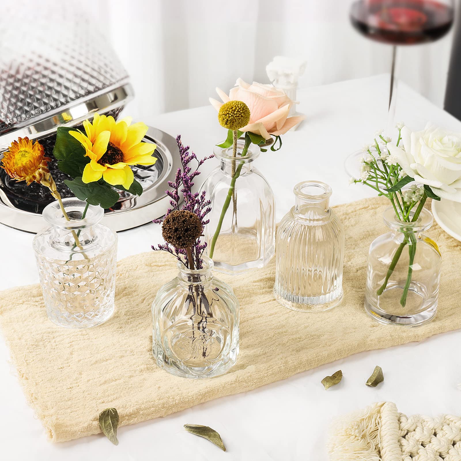 Kleine glazen vaas - Bud vazen in bulk set van 20 verschillende vorm Vintage EylKoi, mini vazen duidelijk voor bloemen, tafel, centerpieces, Home Decor, bruiloft