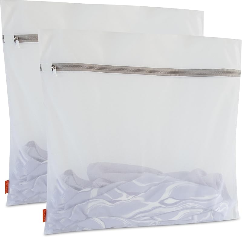 Bolsas de malla para lavandería, paquete de 2 (XL, 24 x 24 pulgadas) | Protección para ropa delicada, cremallera de bloqueo automático n.° 5, malla fina resistente a desgarros, diseño antienganches, aptas para lavadora y secadora