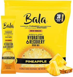 Bala Enzyme Hydration & Sugar-Free Drink Mix Packets - Turmeric, Bromelain, Papain, Immunity, Mobility - Pineapple, Zero Sugar Electrolytes Powder Packets, 0.25oz (30 Count)