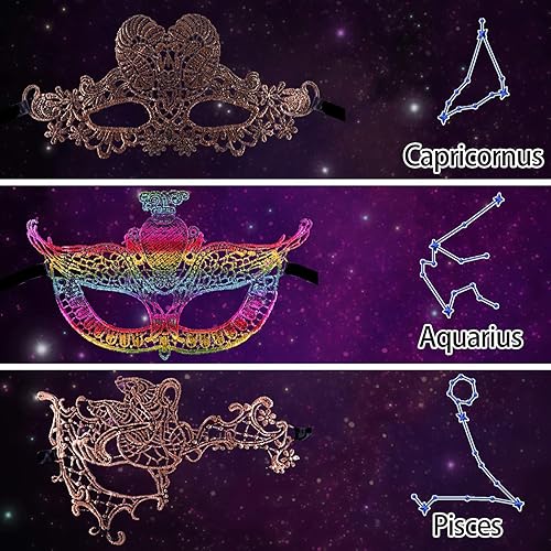 Miniatura 6 de SIQUK 36 máscaras de mascarada, máscara de doce constelaciones, máscara de encaje a granel para mujer, máscaras venecianas de encaje para baile de
