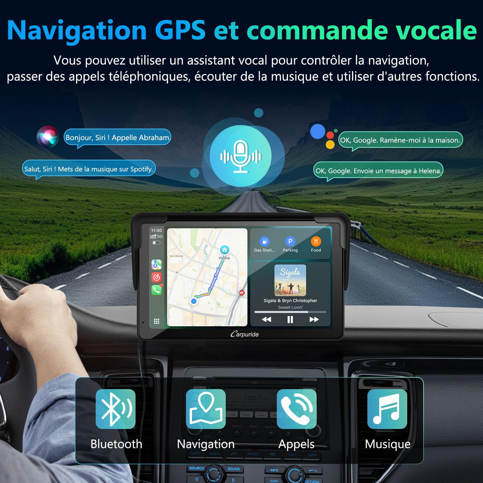 Carpuride Autoradio Portable sans Fil Carplay et Android Auto, 7 Pouces écran Tactile HD 1080p de avec BT 5.0, Support de Liaison Miroir pour Camion, véhicule récréatif