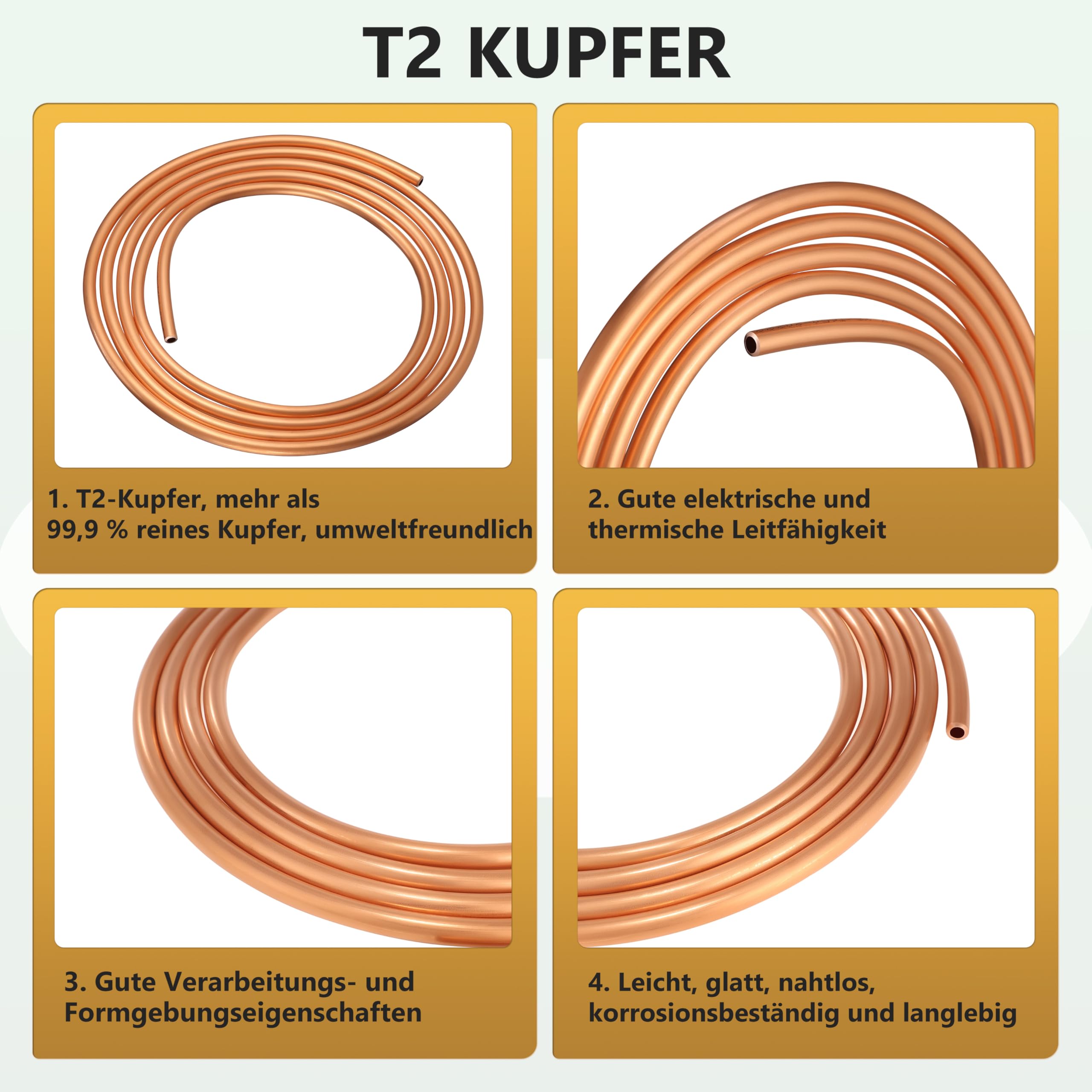 KWOKWEI Tube En Cuivre Pur De 8 Mm OD, 1,5 M De Long, Tube Rond En Cuivre Creux Sans Couture Pour Réfrigérateur, Climatiseur, Congélateur, Projets De Bricolage