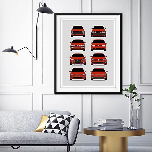 Miniatura 3 de Volkswagen Golf GTI Generations Inspired Car Poster - Handmade Print of VW GTI (Car Models MK1 to MK8) - Red, 8x10" Satin Print (Unframed) - Perfect