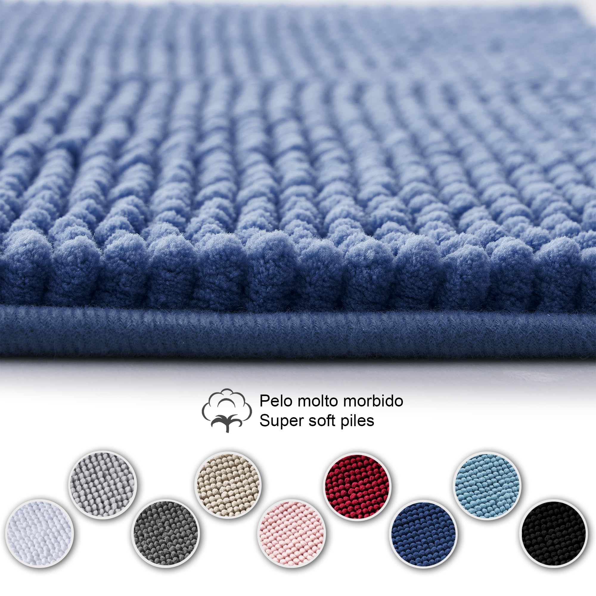 Decomira Tappeto Bagno Antiscivolo in Ciniglia | Tappetino bagno super assorbente, lavabile in lavatrice | Per il bagno, la doccia, la vasca da bagno o come tappetino WC | Blu - 50x80 cm - 4